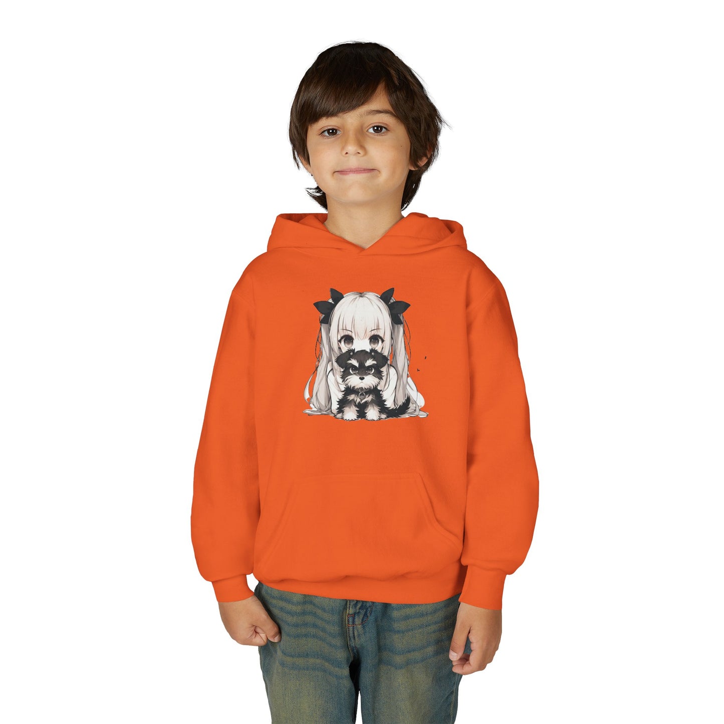 Cute Anime Girl & Puppy Youth Hoodie — Kawaii Kids Pullover for Anime Fans