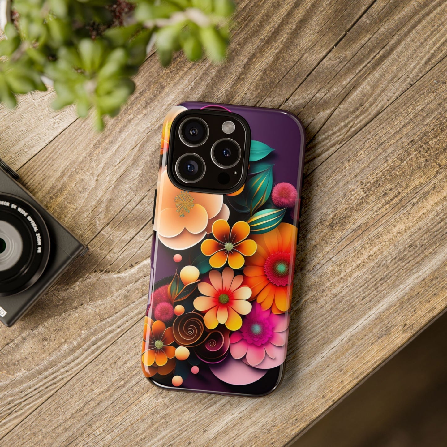 Floral Burst Tough Phone Case — Colorful Retro Flowers Protective Cover