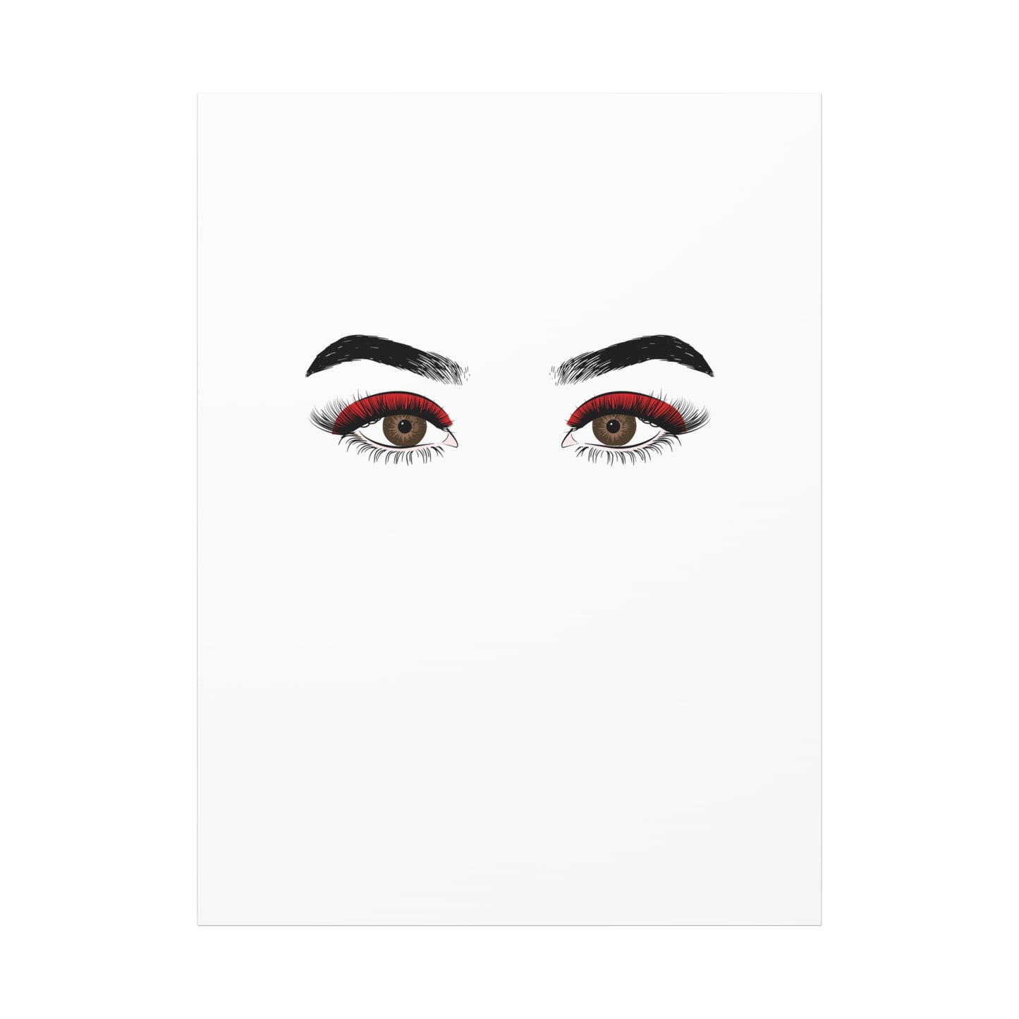 Glam Eyes Matte Canvas Wall Art — Brown Eyes with Red Lashes