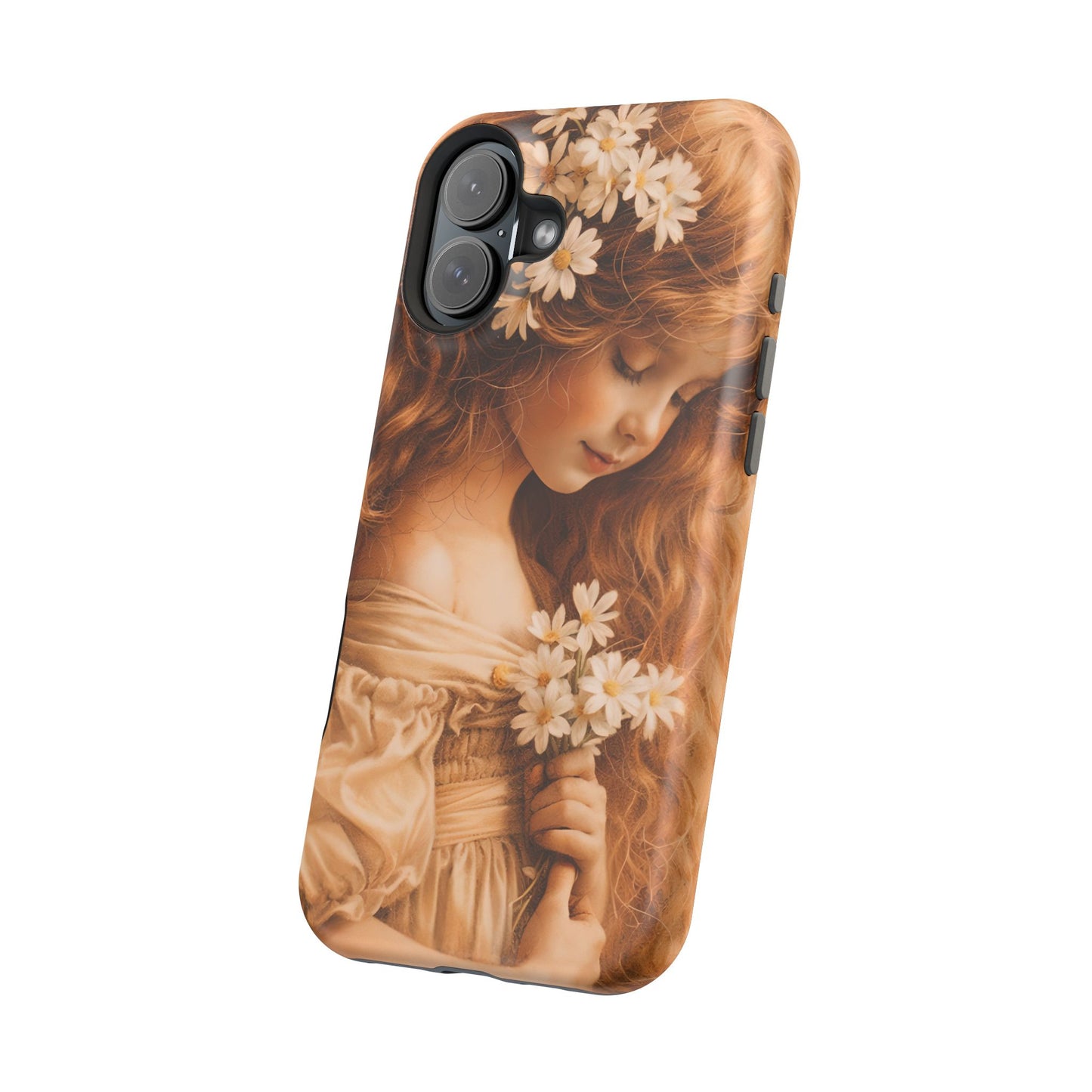Vintage Floral Girl Magnetic Impact Phone Case — Protective iPhone Cover with Sepia Art