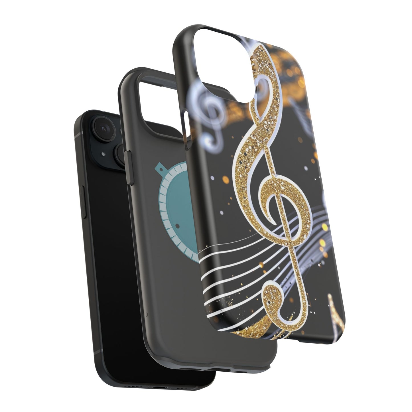 Music Notes Magnetic Impact-Resistant Phone Case — Gold Treble Clef Design