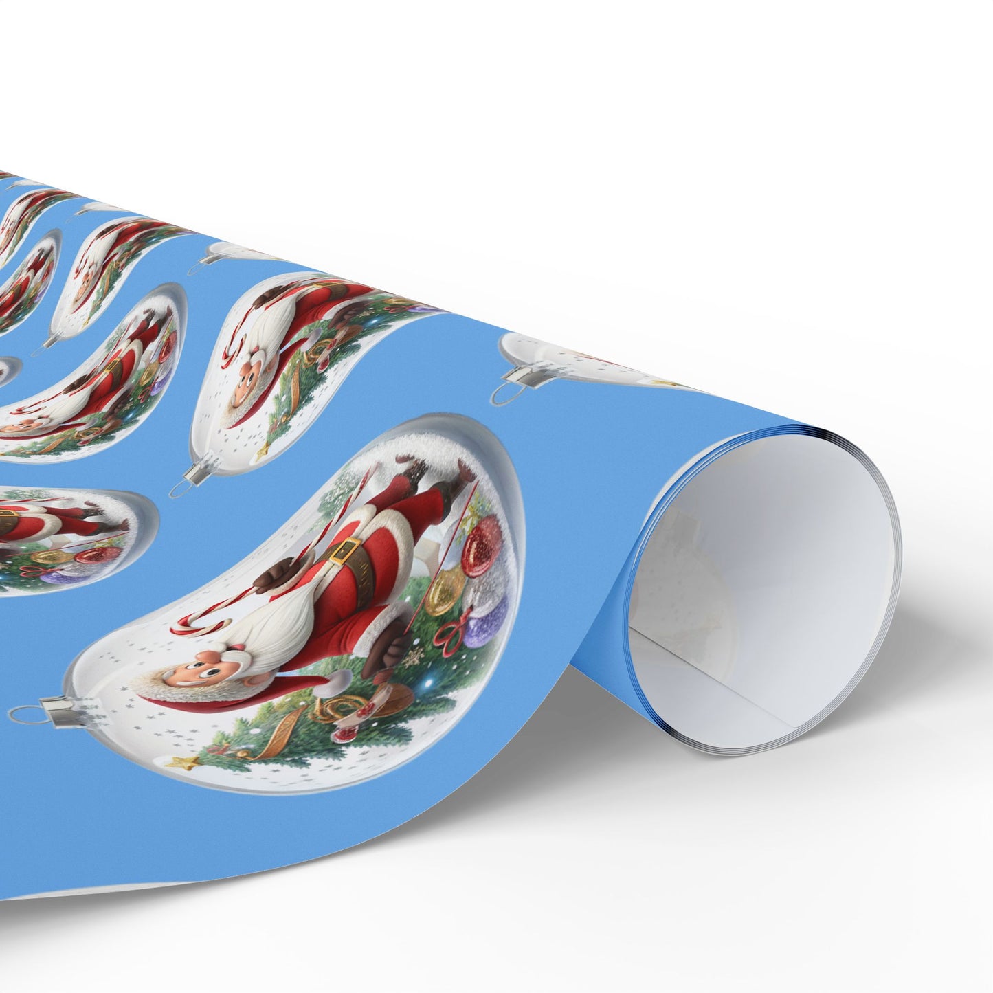 Santa Ornament Pattern Wrapping Paper – Blue Christmas Gift Wrap Roll