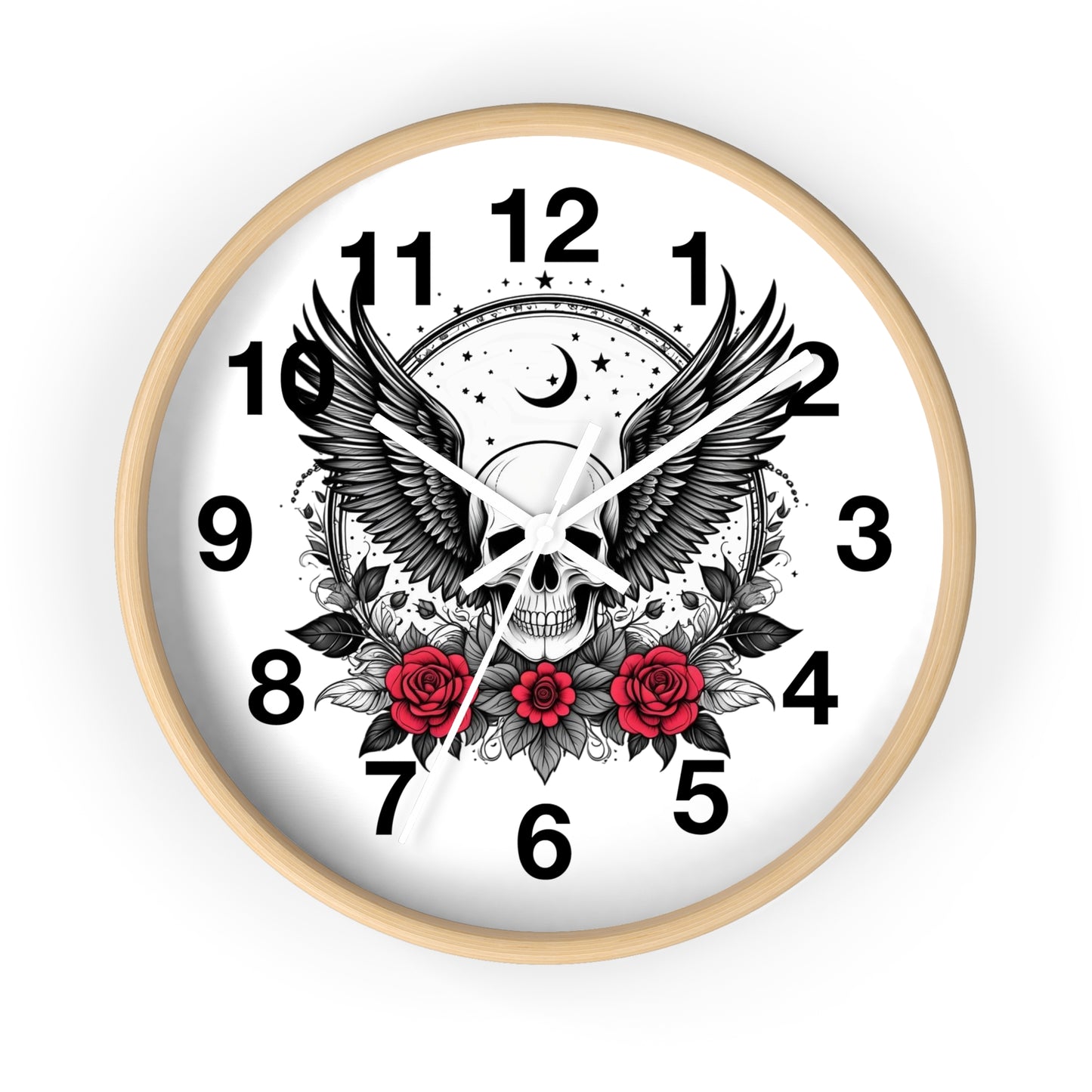 Winged Skull with Roses Wall Clock | Gothic Skull Clock