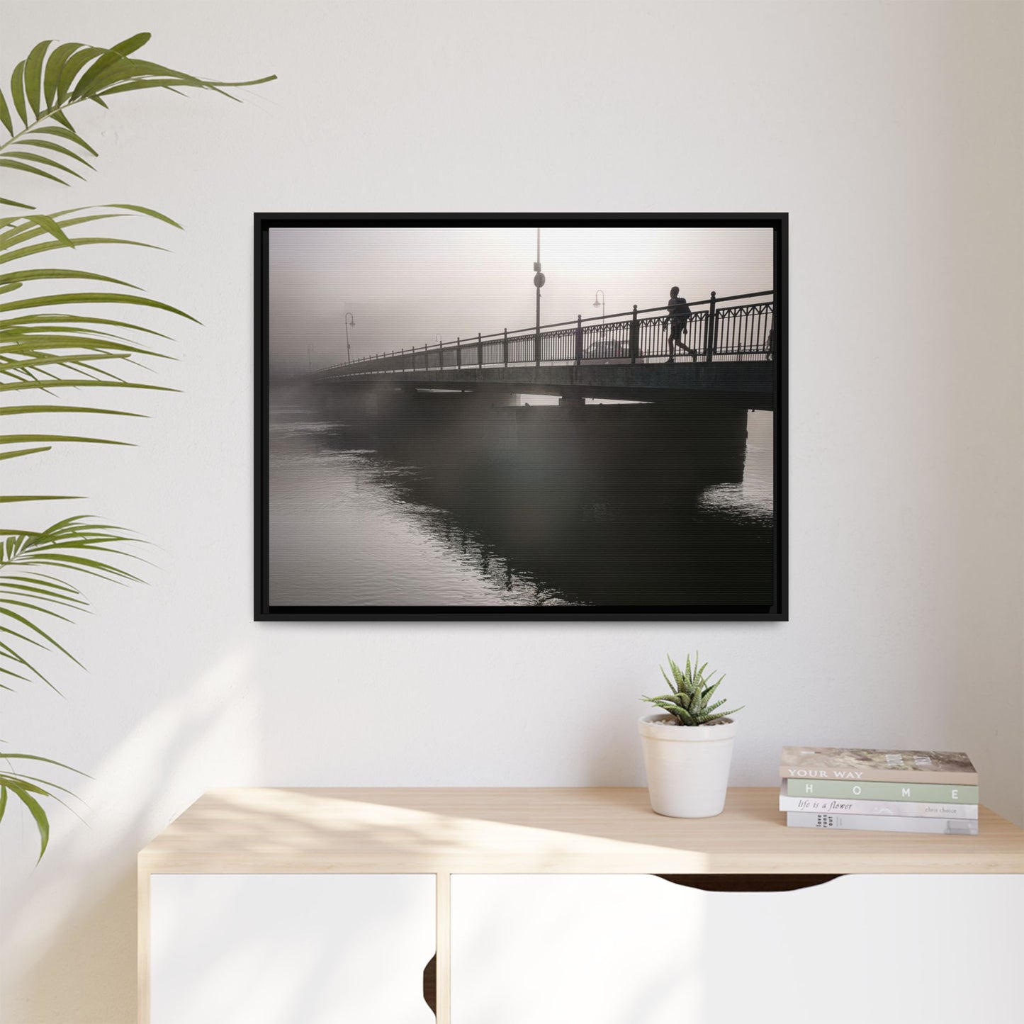 Framed Matte Canvas - Foggy Bridge Black & White Photography