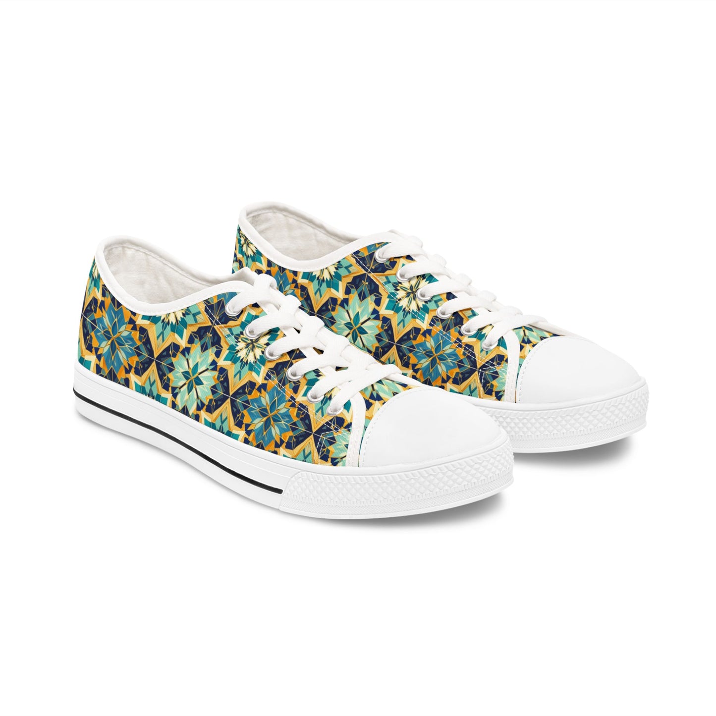 Low Top Sneakers — Boho Tile Floral Print Casual Canvas Shoes