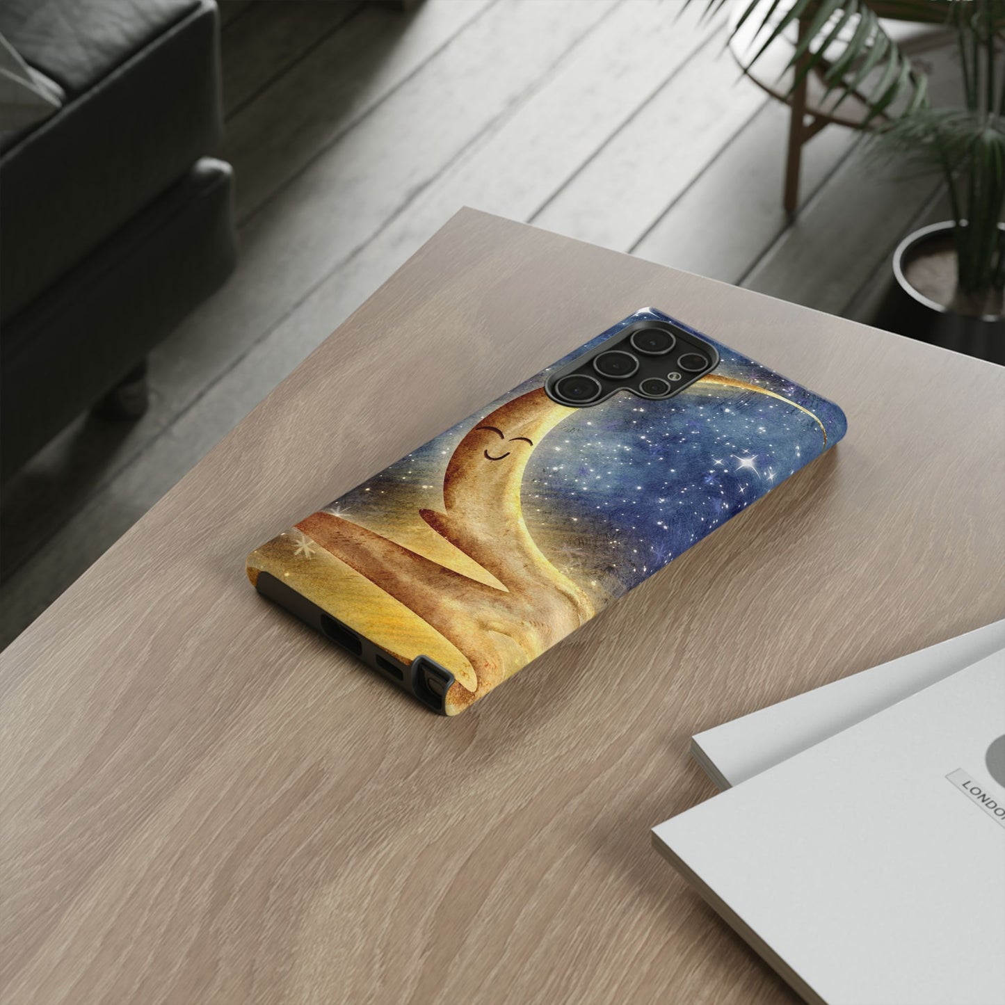 Moonlit Smile Phone Case — Starry Night Crescent Moon iPhone Cover