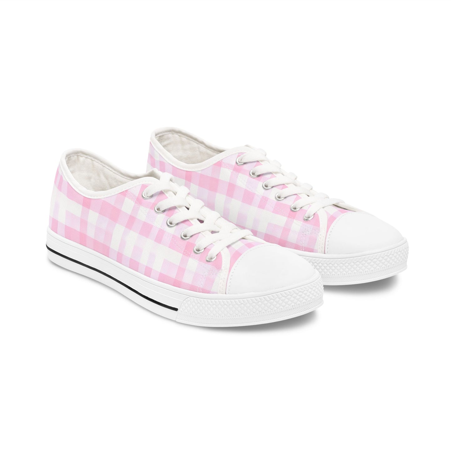 Pink Gingham Low Top Sneakers - Women's Casual Canvas Shoes