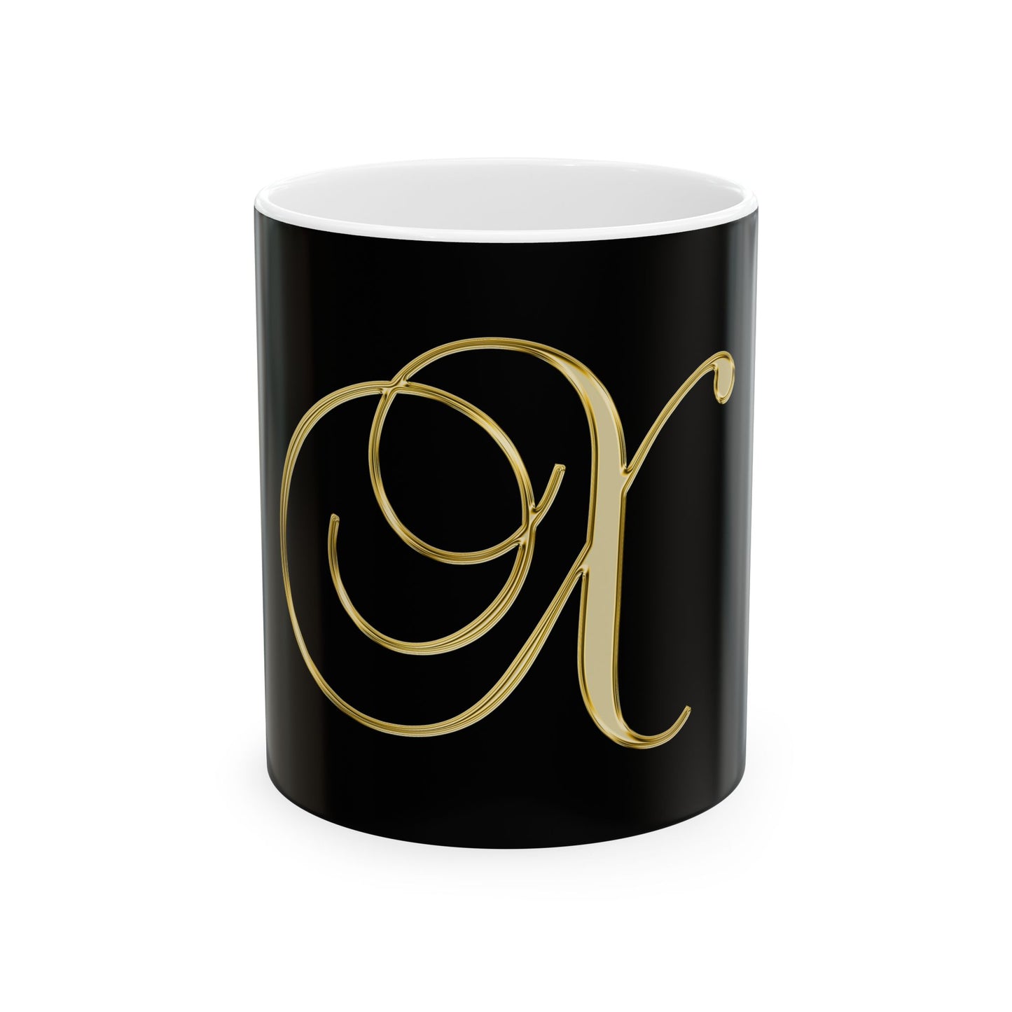 Gold Script Letter 'X' Ceramic Mug — Elegant Monogram Coffee Cup (11oz, 15oz)