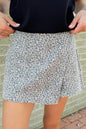 Gray Leopard Print Wrap Front Denim Shorts