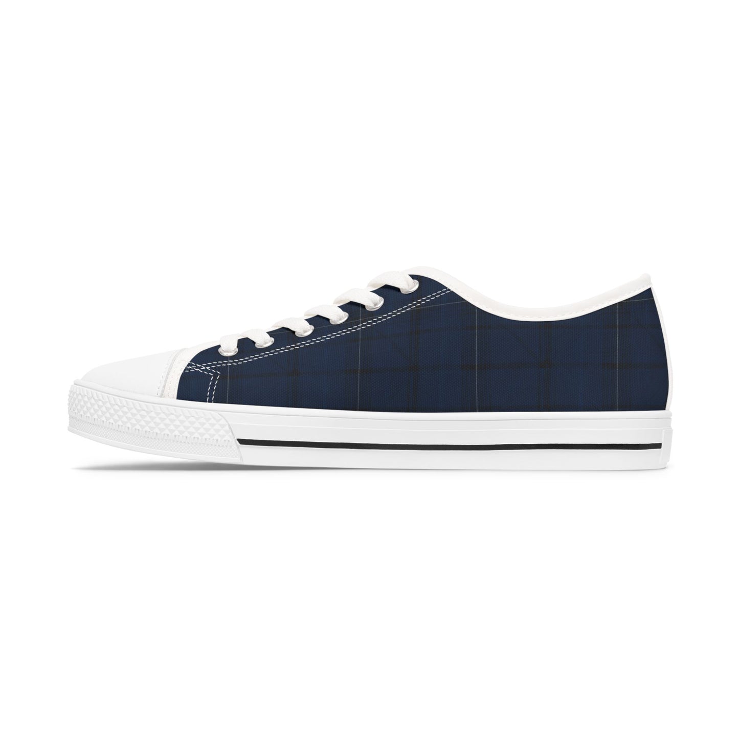 Navy Plaid Low Top Sneakers — Casual Classic Canvas Shoes