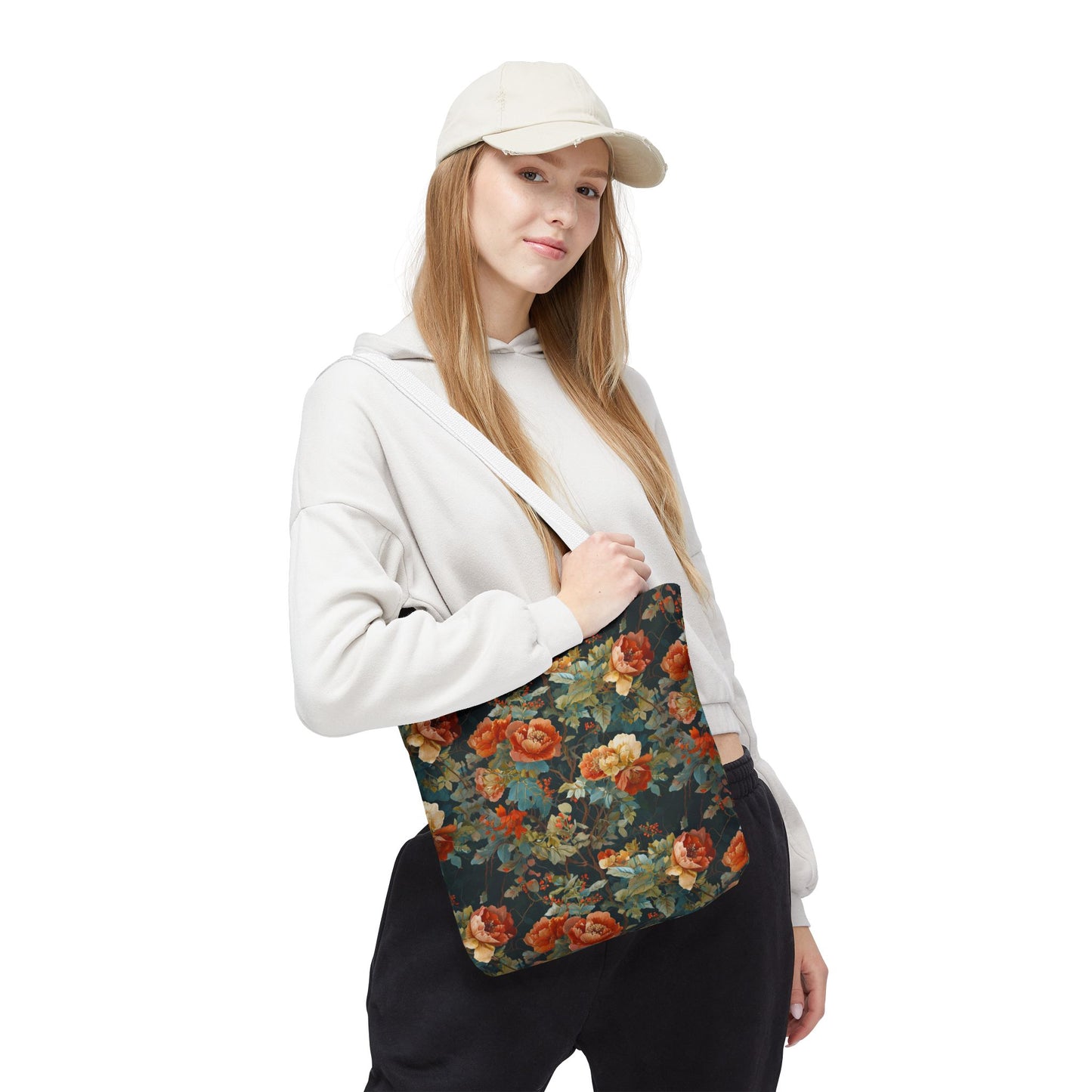 Vintage Rose Floral Tote Bag – Dark Botanical All-Over Print