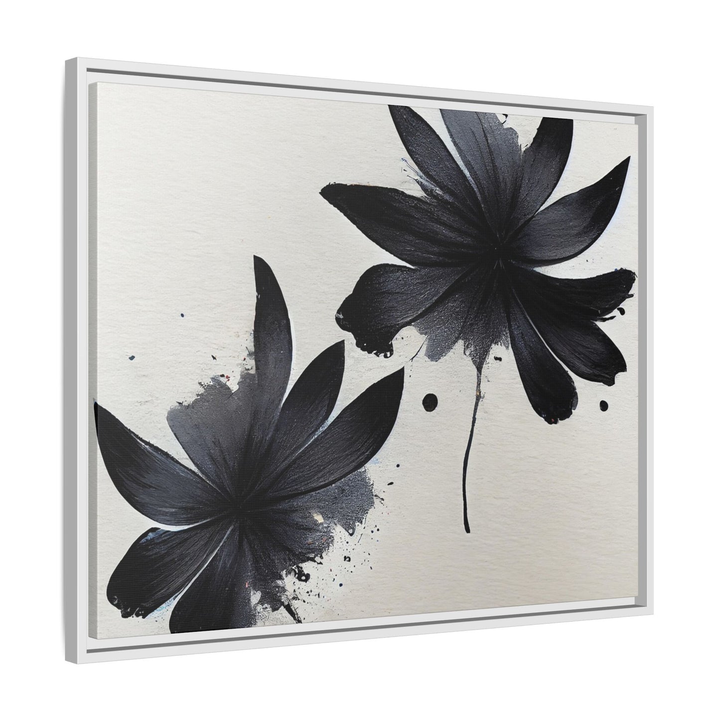 Framed Black Floral Matte Canvas Wall Art — Monochrome Botanical Print