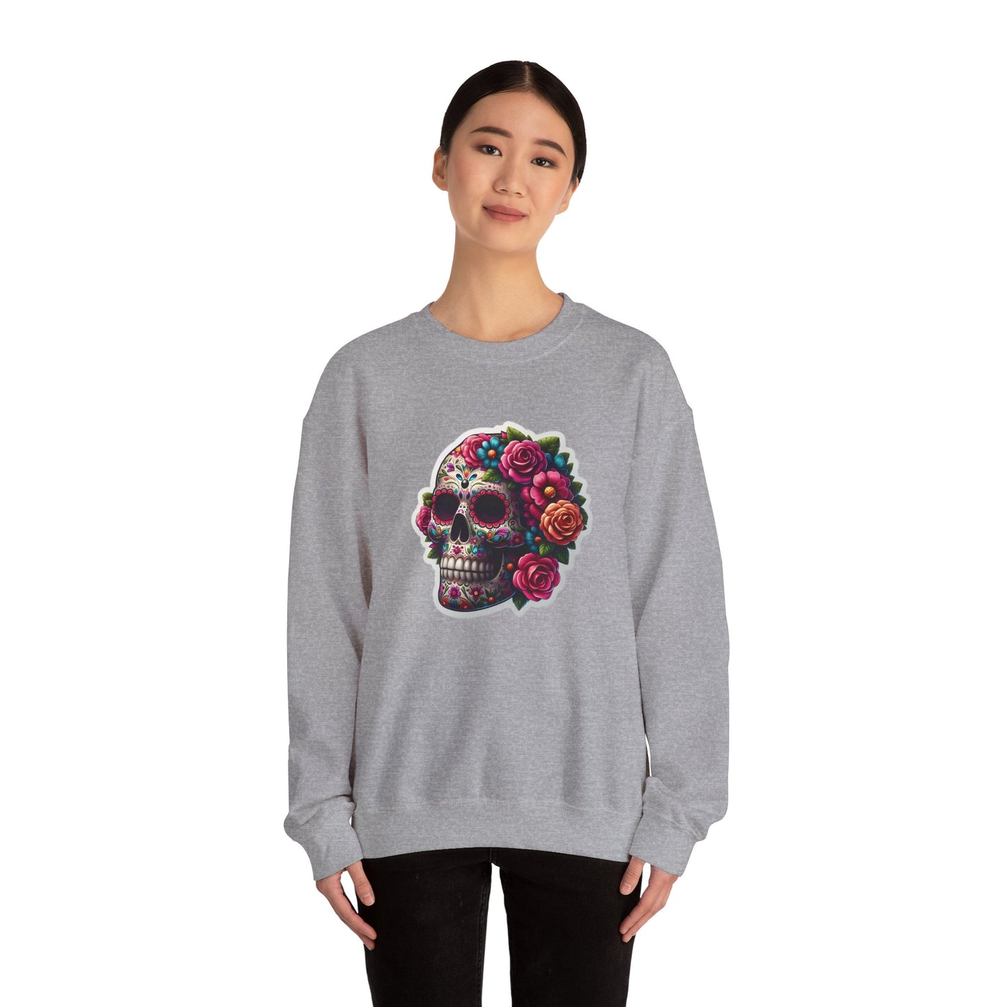 Sugar Skull Crewneck Sweatshirt — Floral Day of the Dead Graphic