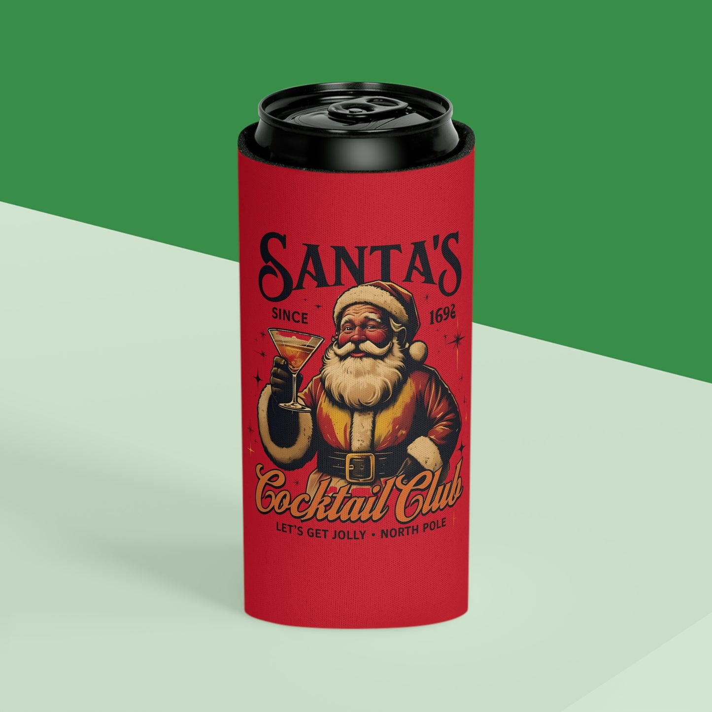 Festive Santa Can Cooler, Holiday Drink Insulator, Christmas Party Vibe, Perfect for Gifts and Gatherings, Drinkware for Celebrations