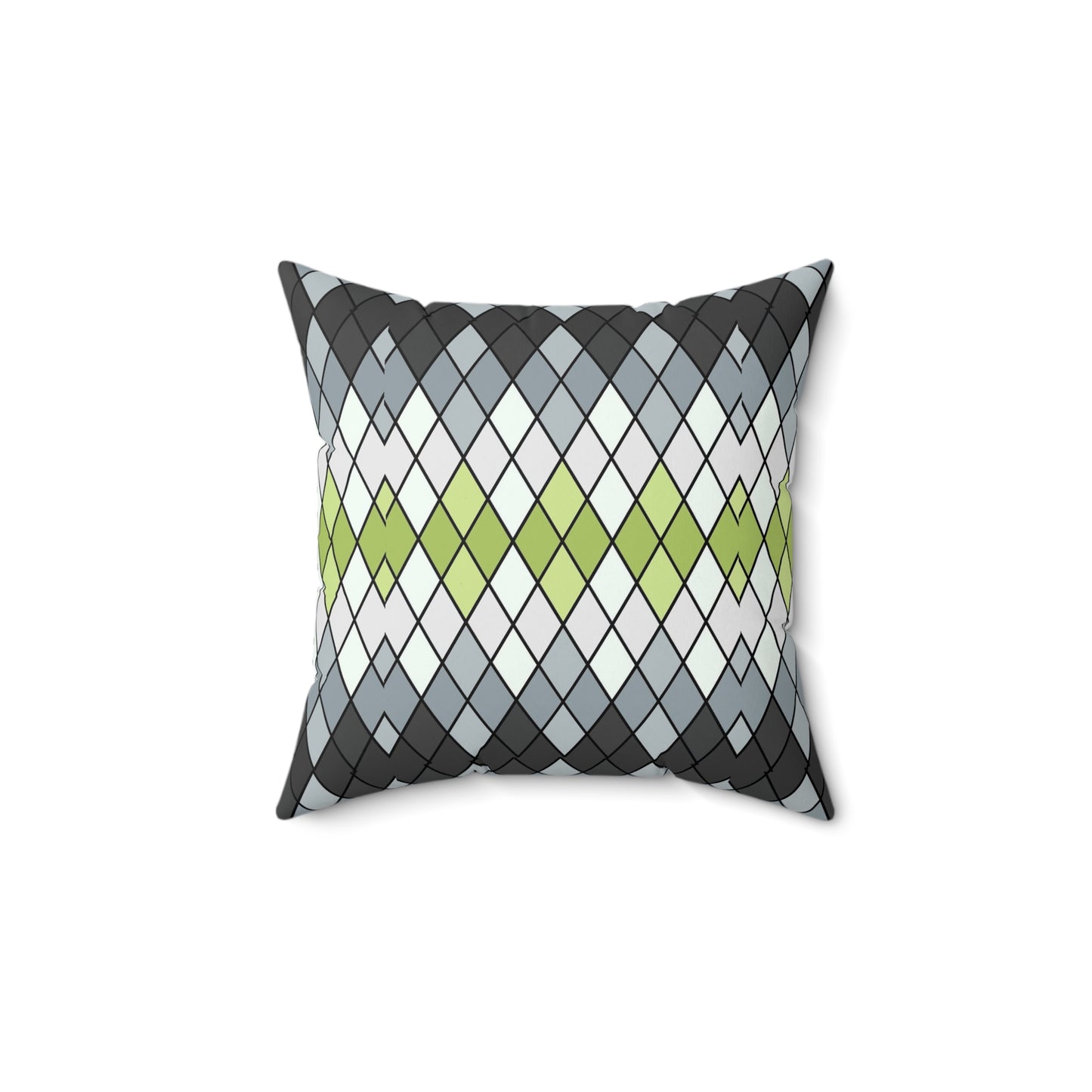 Argyle Geometric Square Pillow — Green & Gray Decorative Throw Pillow
