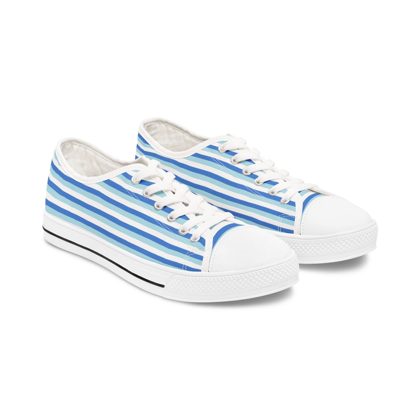 Blue Striped Low Top Sneakers — Casual Canvas Shoes