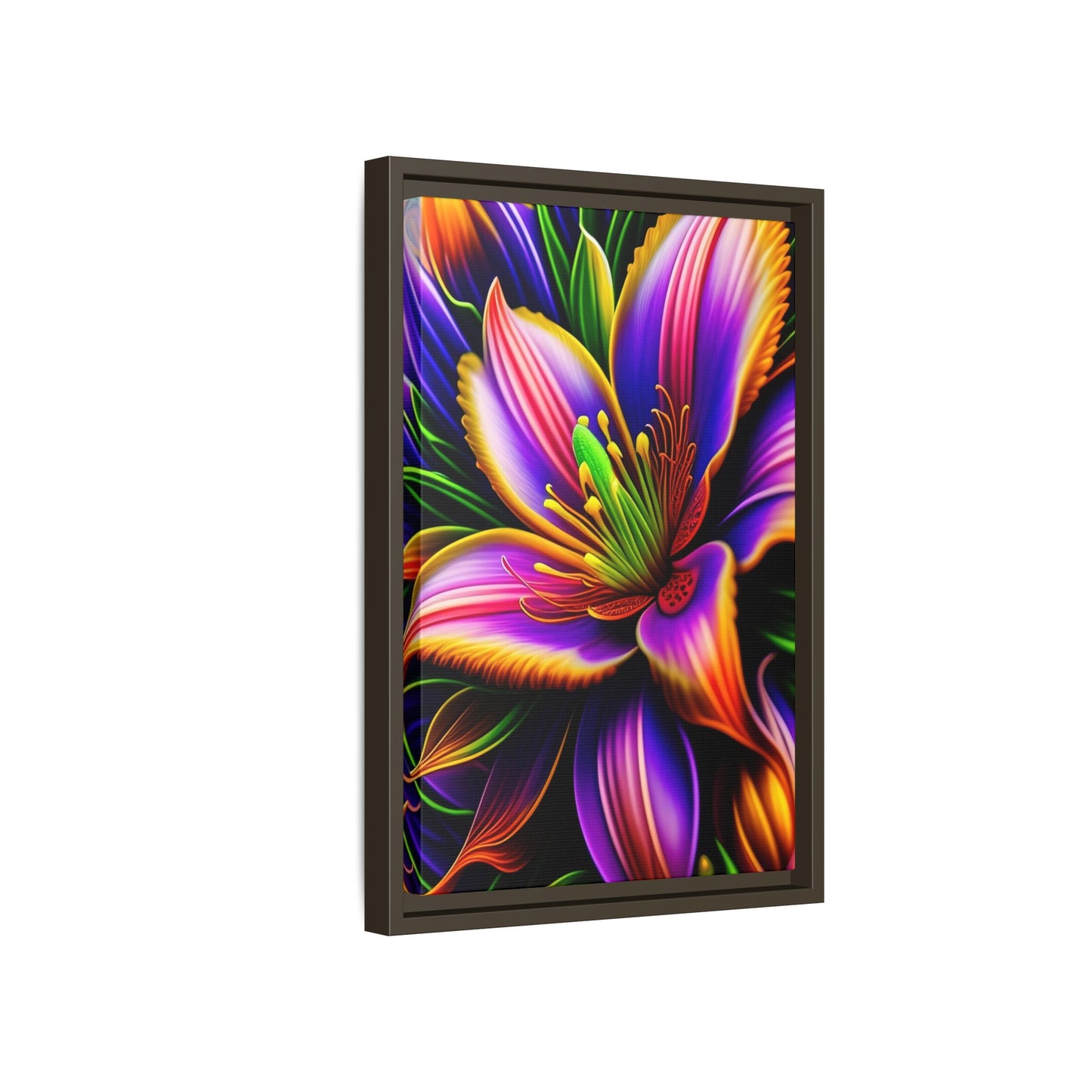 Vibrant Neon Floral Matte Canvas Print — Framed Wall Art