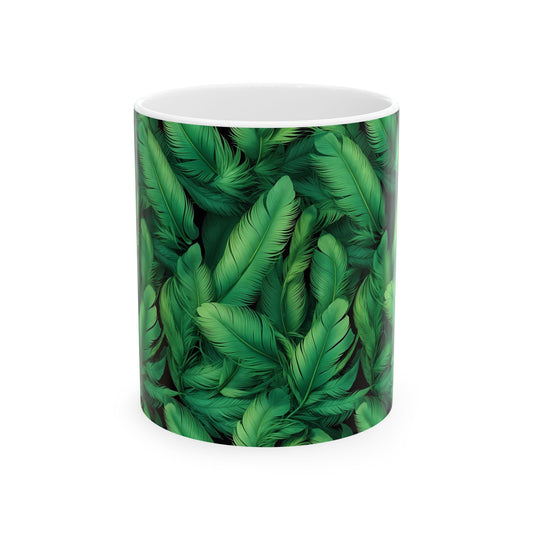 Green Leaves Ceramic Mug - Nature Lover Gift, Coffee Cup, Plant Decor, Eco-Friendly, Botanical Kitchenware