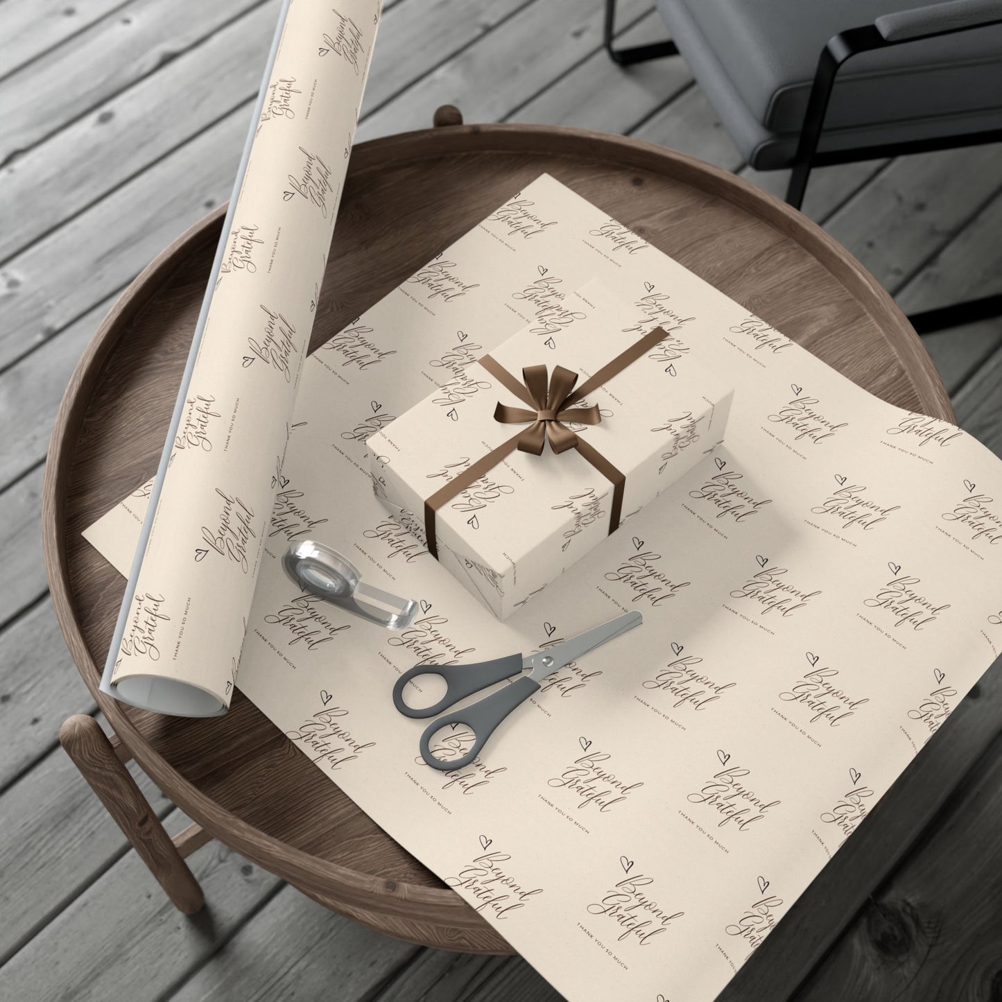 Gift Wrap Paper - “Beyond Grateful” Script Pattern | Neutral Thank You Wrapping Sheets