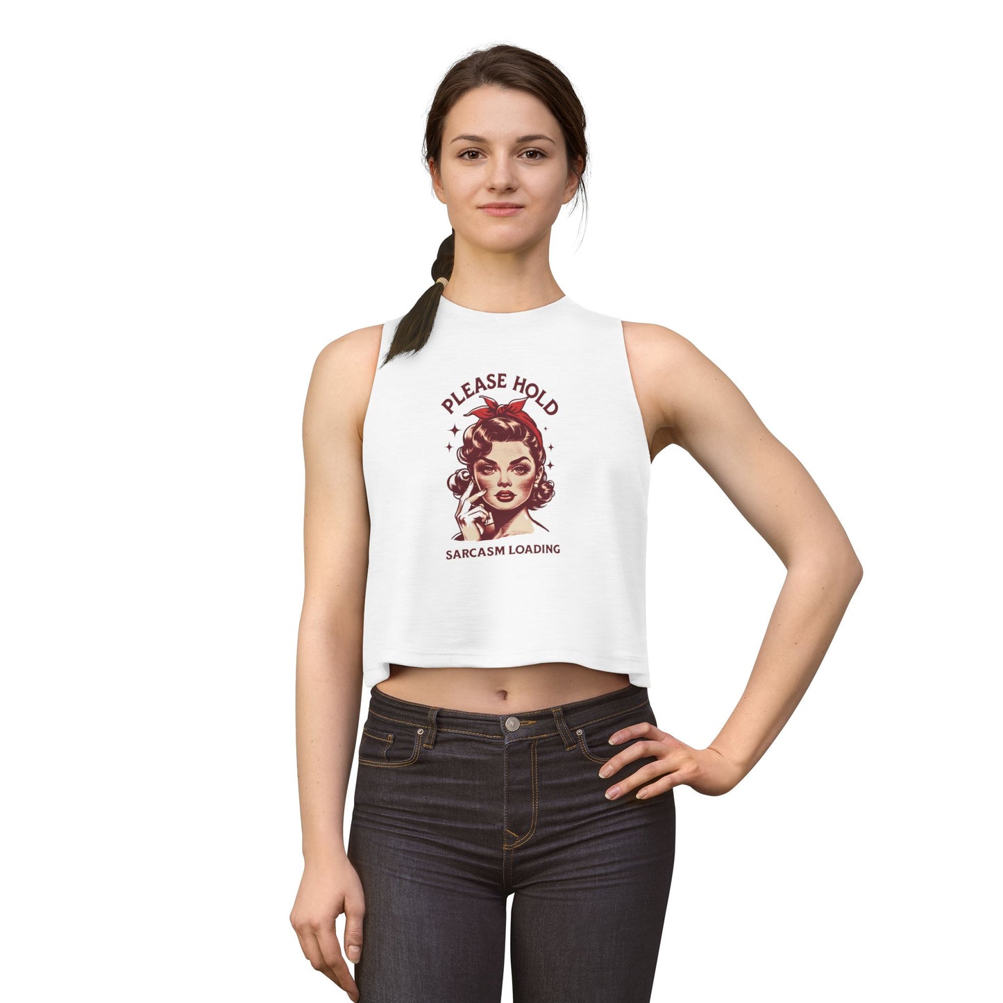 Women's Crop Top — 'Please Hold, Sarcasm Loading' Retro Pin-Up Tank