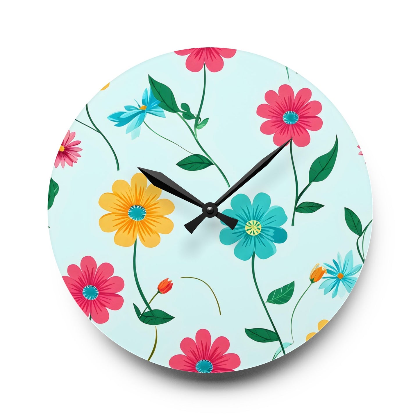 Floral Acrylic Wall Clock — Colorful Spring Daisy Design