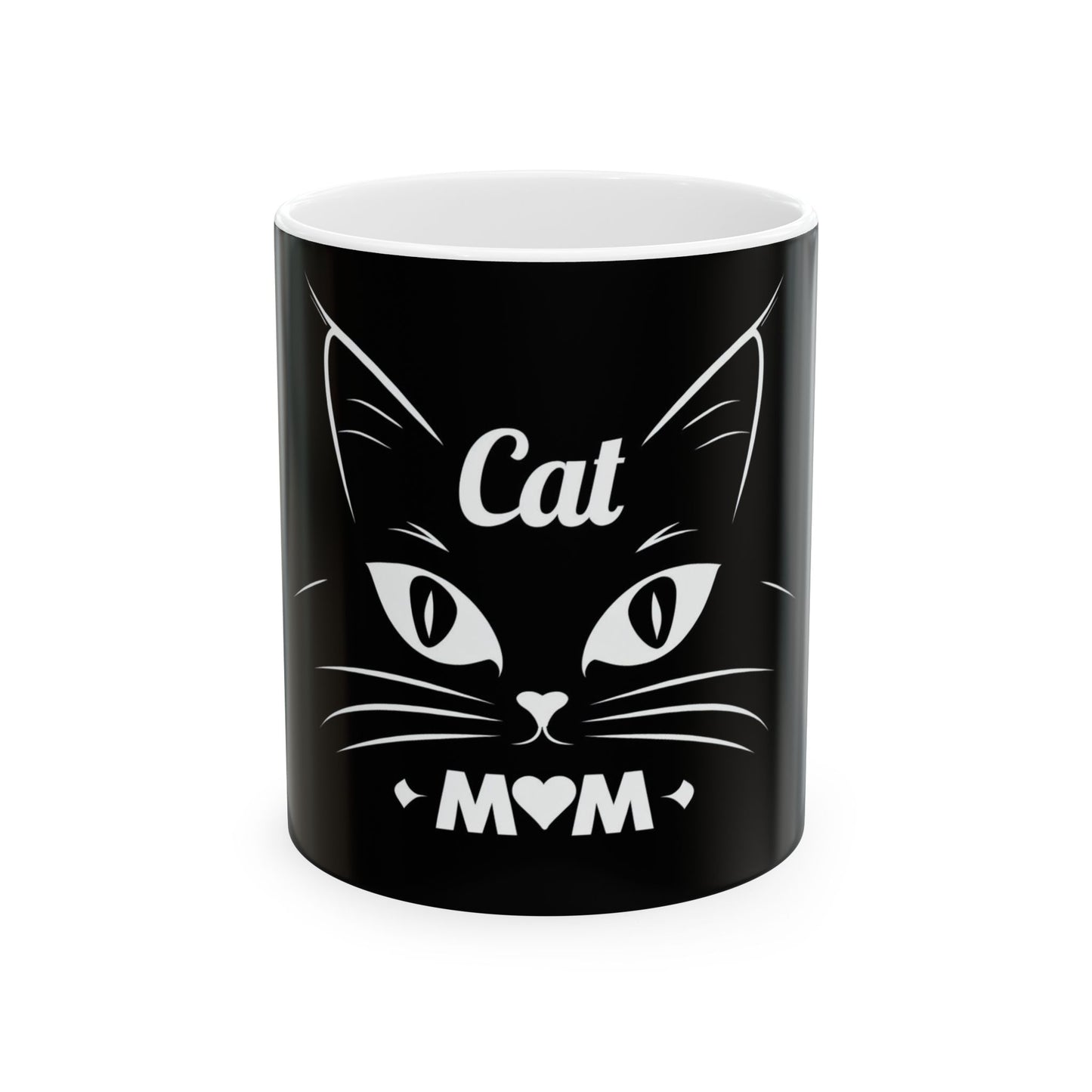 Cat Mom Ceramic Mug — Black Cat Face 11oz & 15oz Coffee Cup
