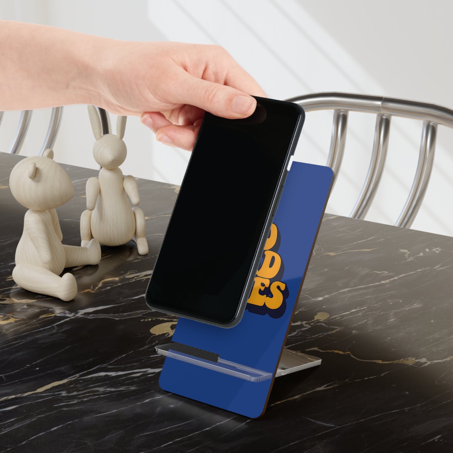 Vibrant Smartphone Stand, No Bad Vibes Desktop Holder, Phone Display, Modern Office Decor, Gift for Tech Lovers, Home Office Essentials