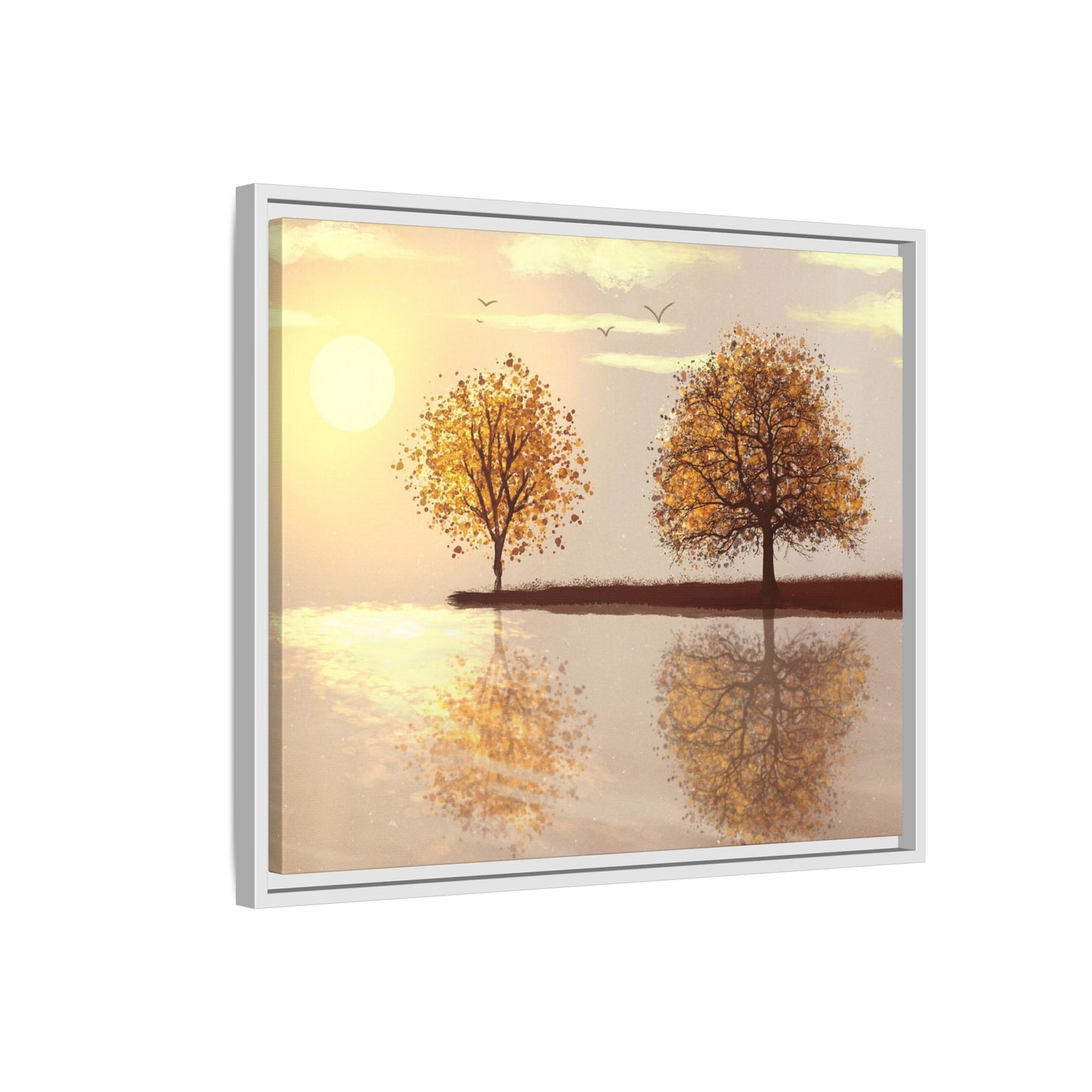 Framed Matte Canvas Wall Art — Golden Autumn Trees Reflection