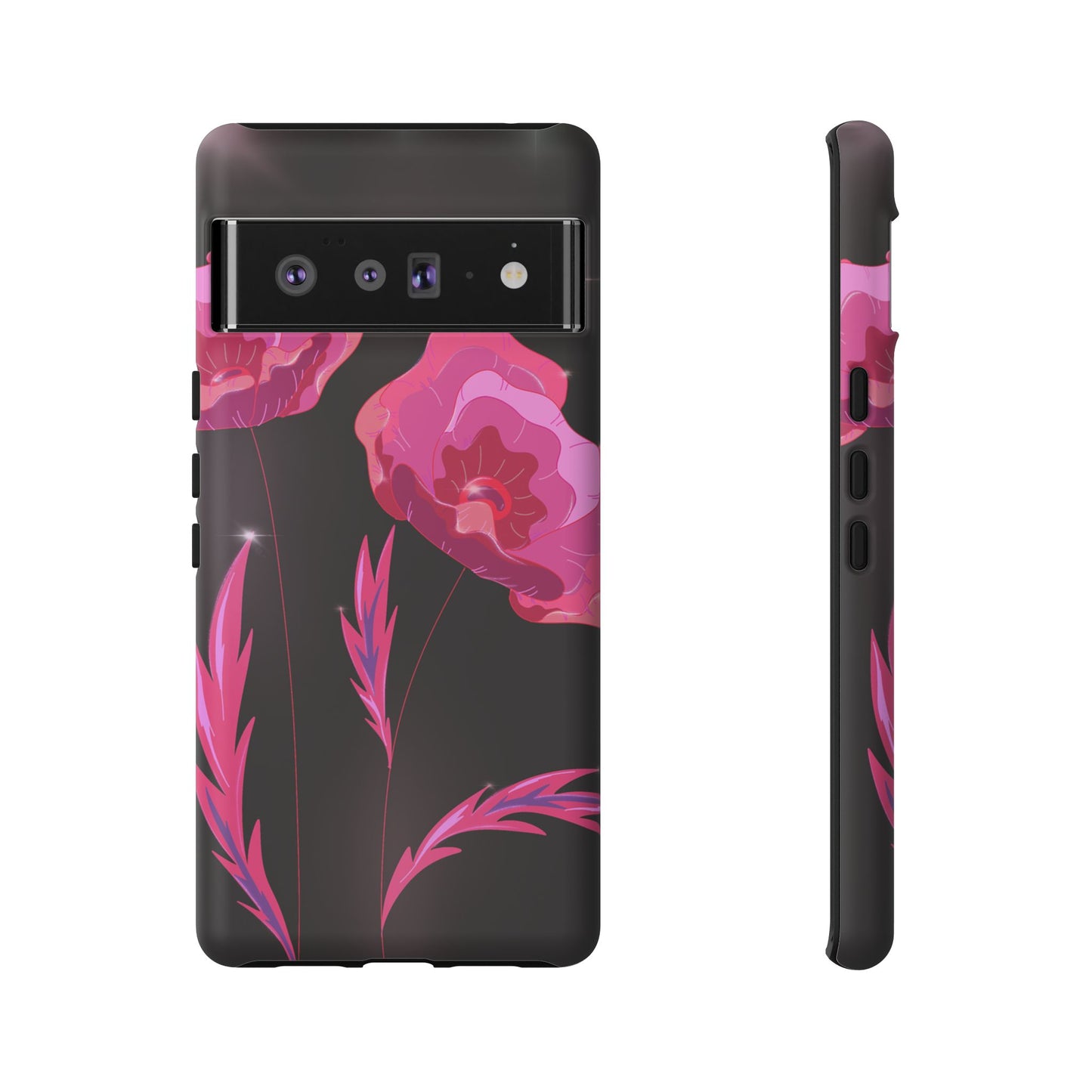 Floral iPhone Case | Tough Cases with Pink Poppy Design, Elegant Flower Phone Cover, Gift for Her, Spring Accessories, Chic Tech