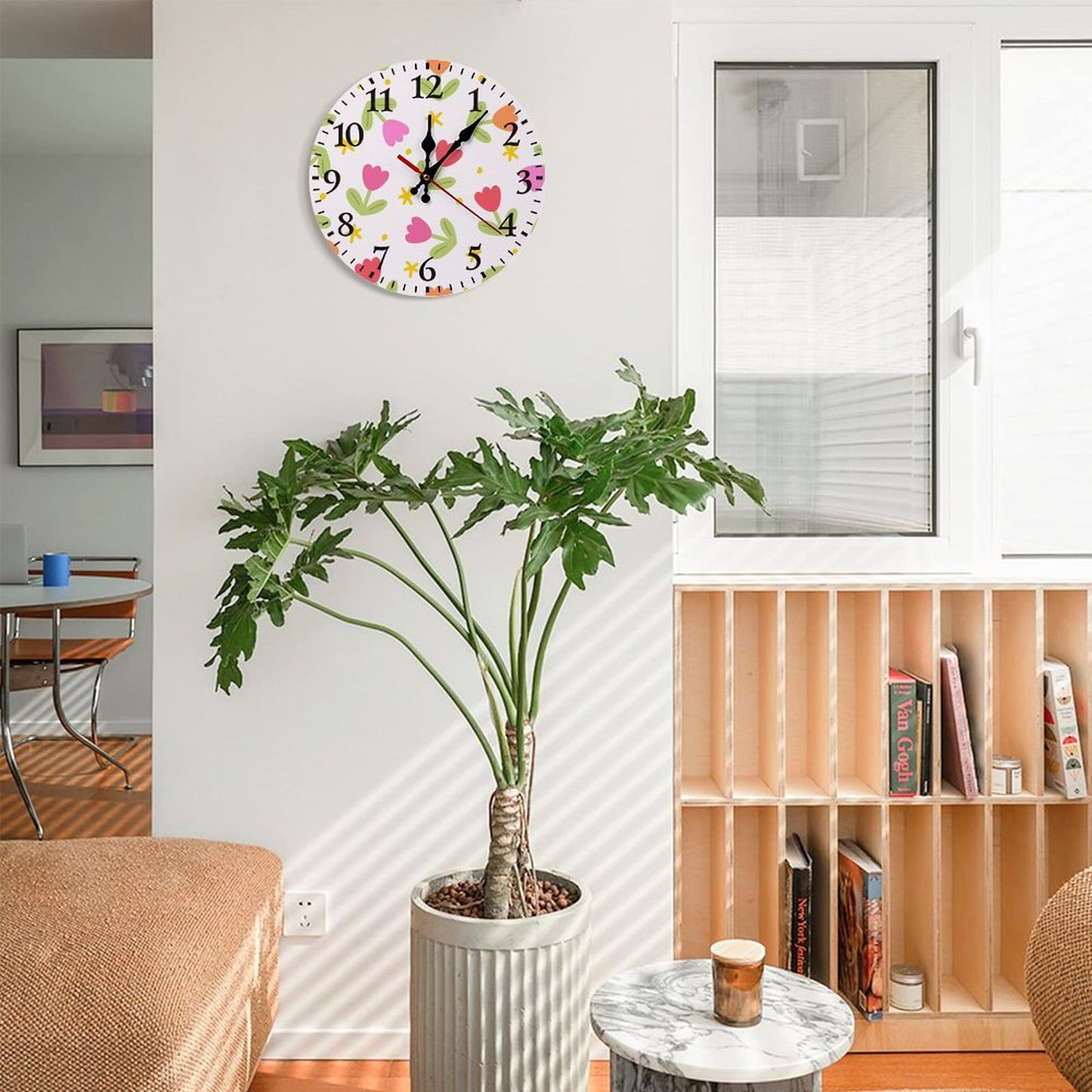 Modern Wooden Wall Clock - Tulips