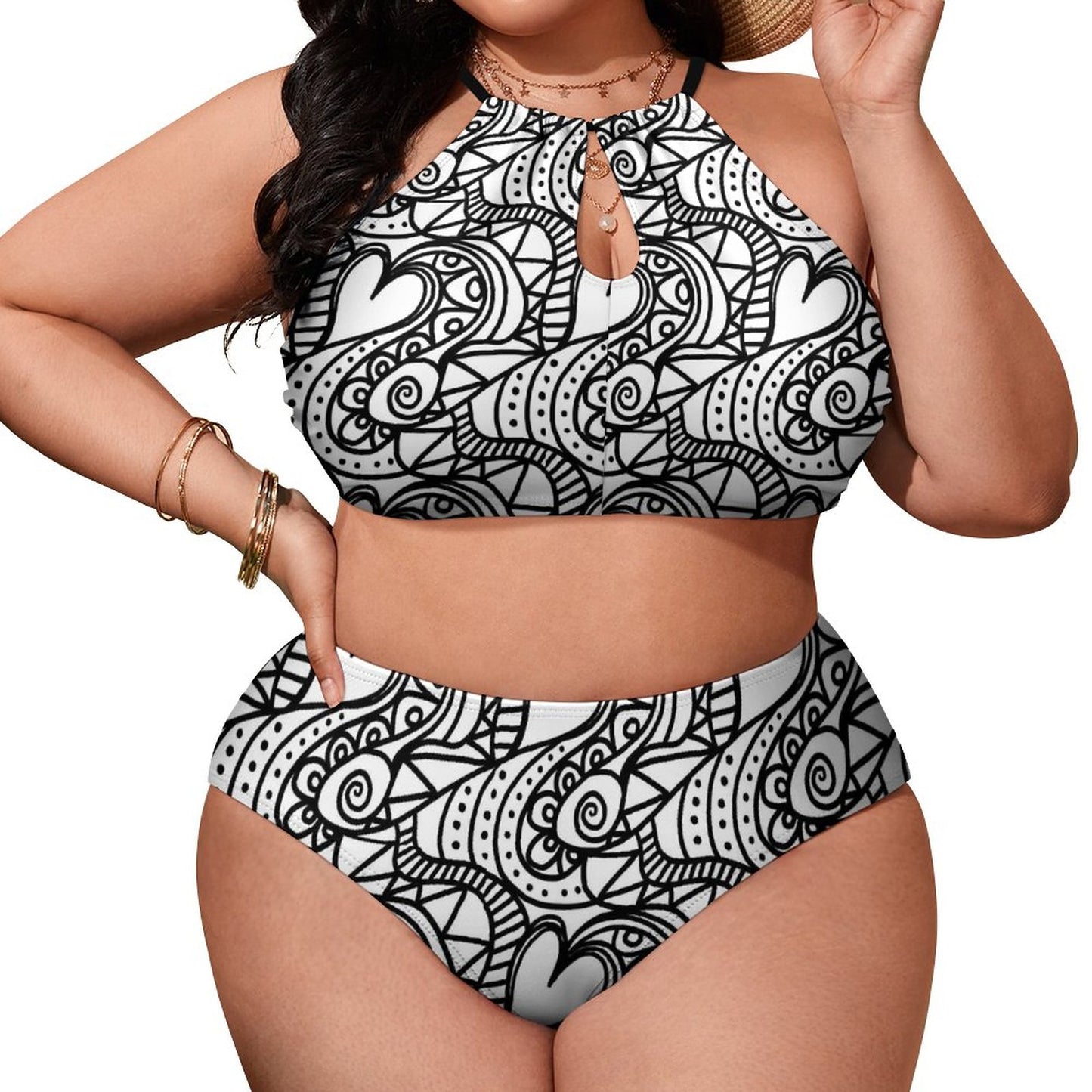 Plus Size Women's Two piece Swimsuit with High Neck Halter Top