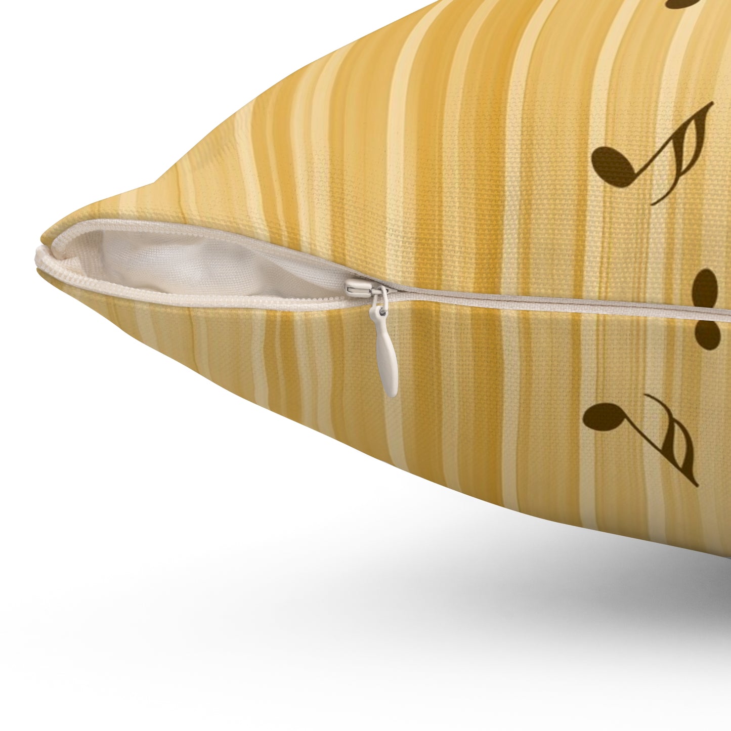Music Notes Decorative Throw Pillow — Golden Sheet Music Accent Cushion