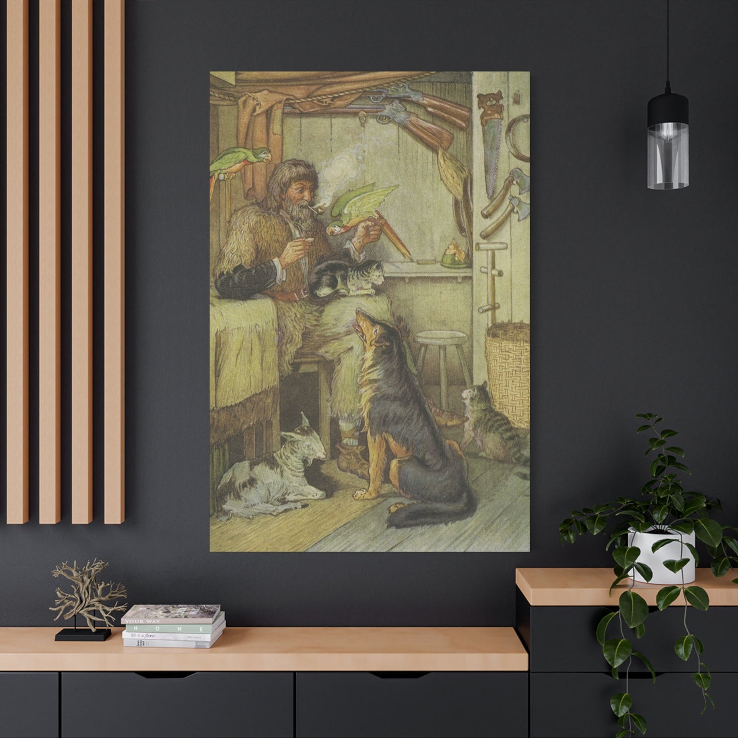 Vintage Cottage Animal Illustration Matte Canvas Print