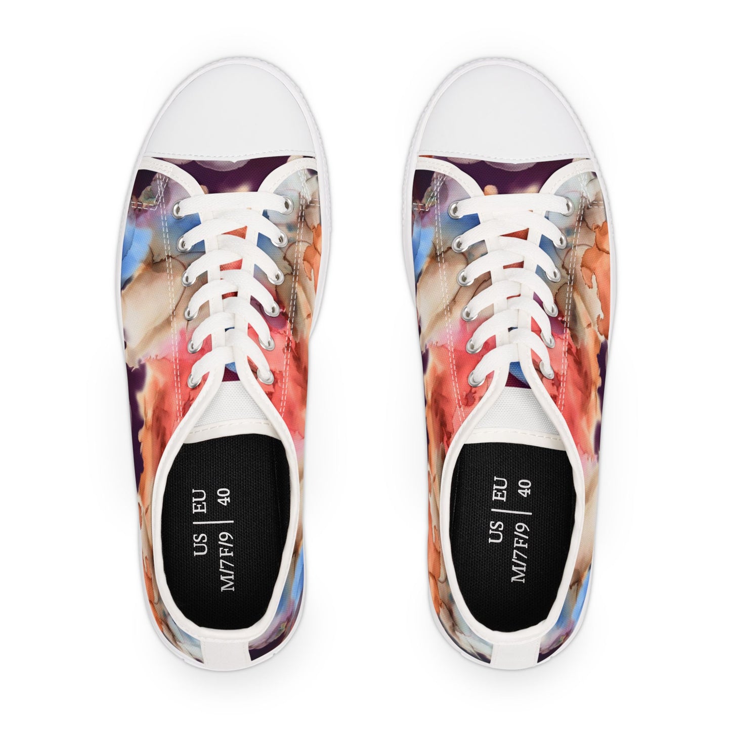 Abstract Watercolor Floral Low Top Sneakers — Women's Artistic Canvas Shoes