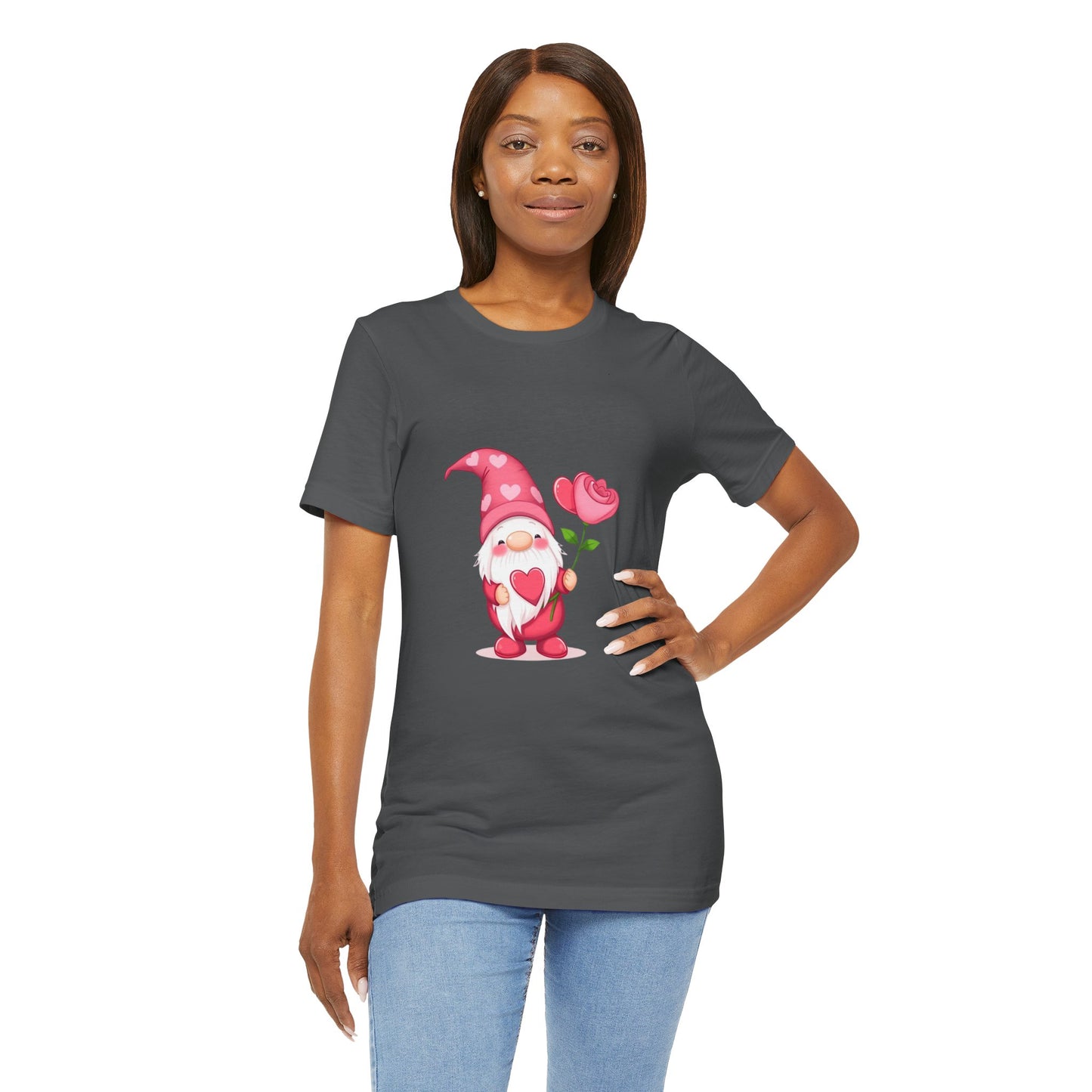 Valentine Gnome T‑Shirt — Cute Pink Gnome Holding Rose Tee