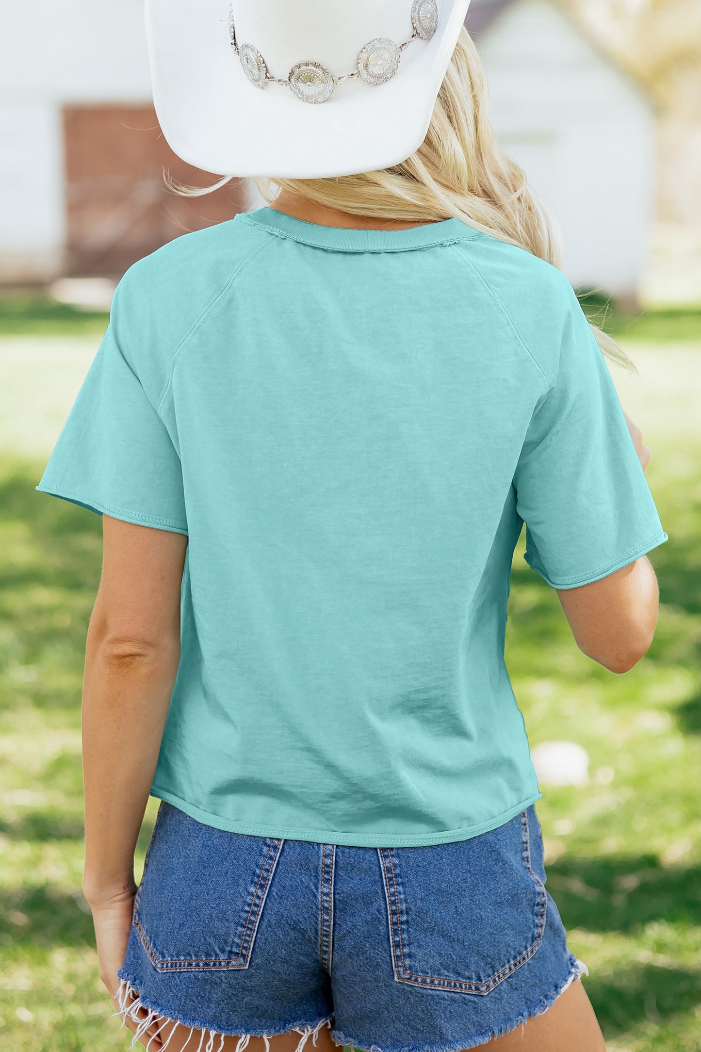 Mint Green Mineral Wash Raglan Sleeve Boxy Fit Cropped Tee