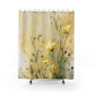 Floral Meadow Shower Curtain — Soft Yellow Wildflower Bathroom Curtain
