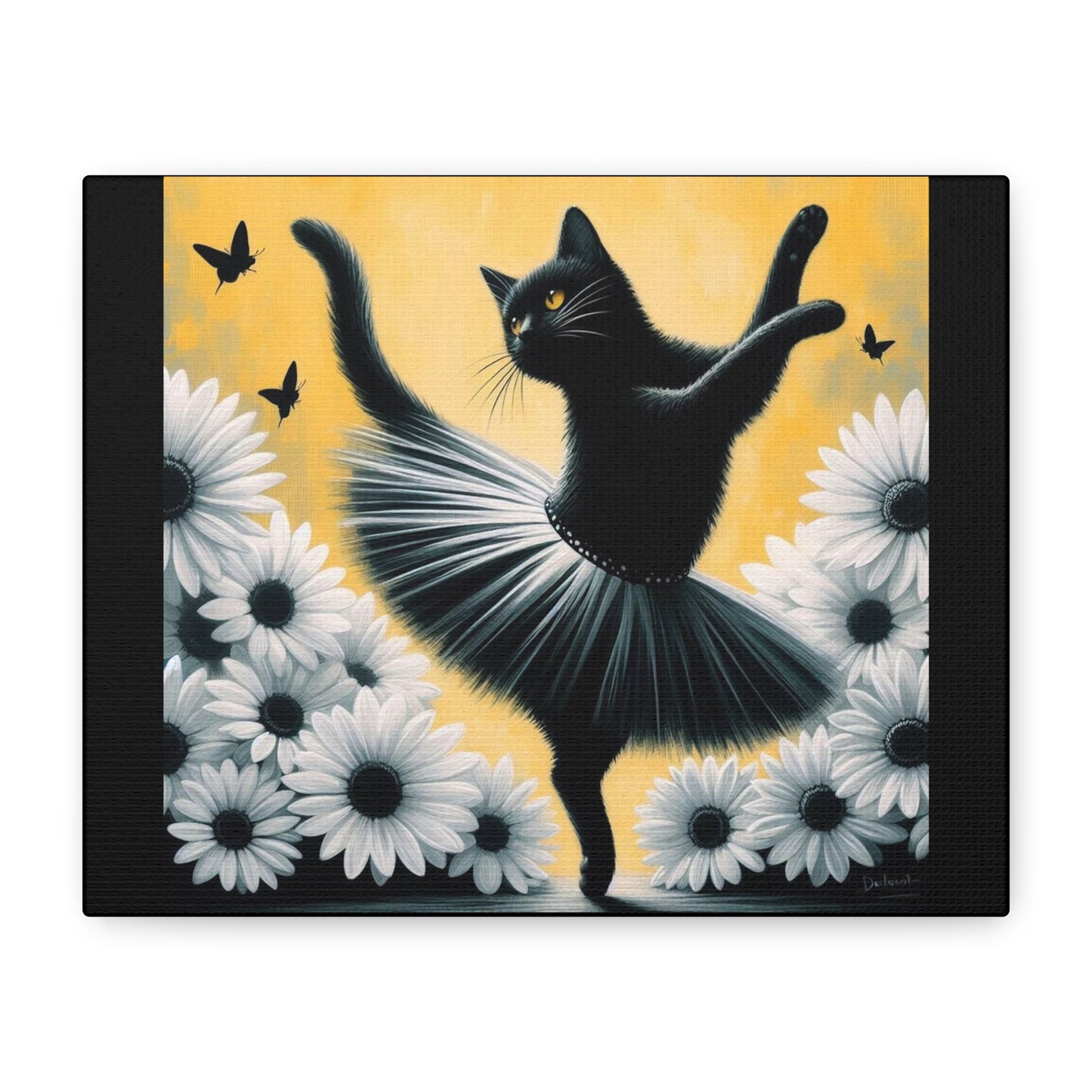 Ballet Black Cat Canvas Print — Whimsical Cat Ballerina Wall Art