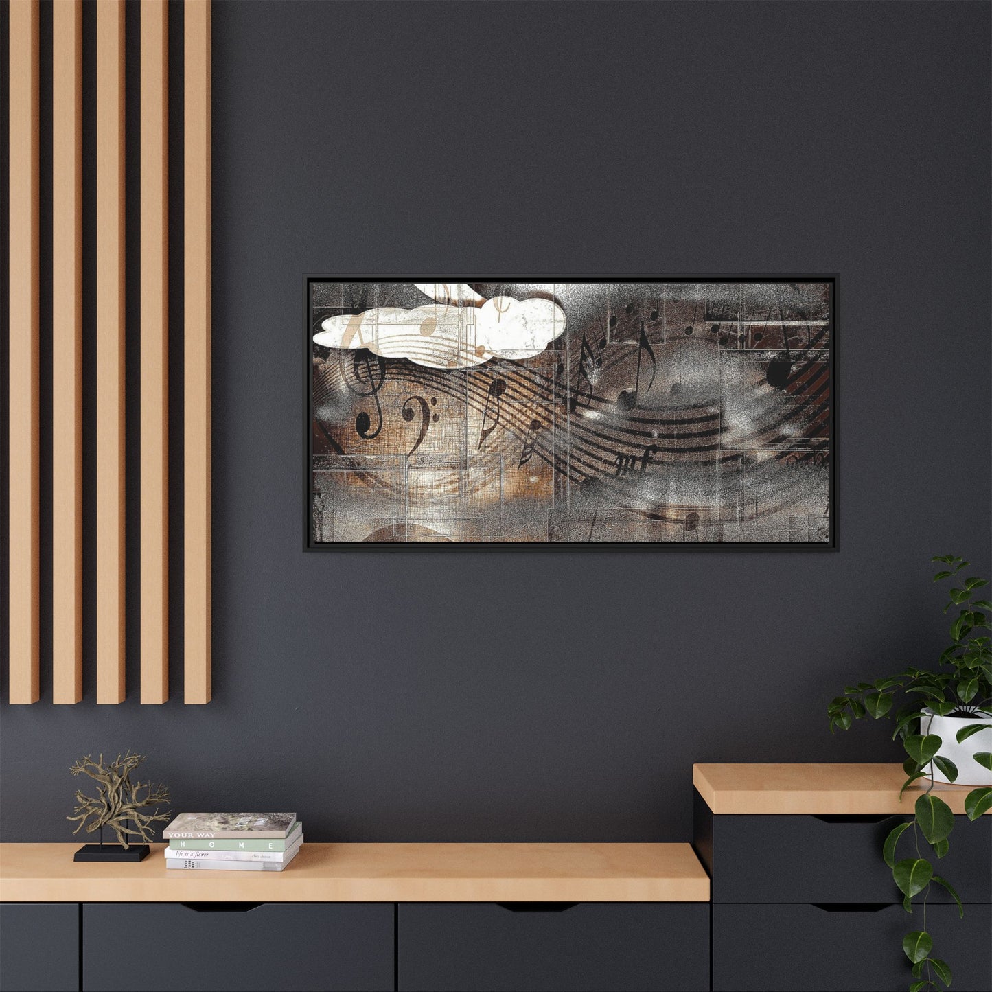Framed Music Notes Canvas Print — Abstract Vintage Piano & Sheet Music Wall Art