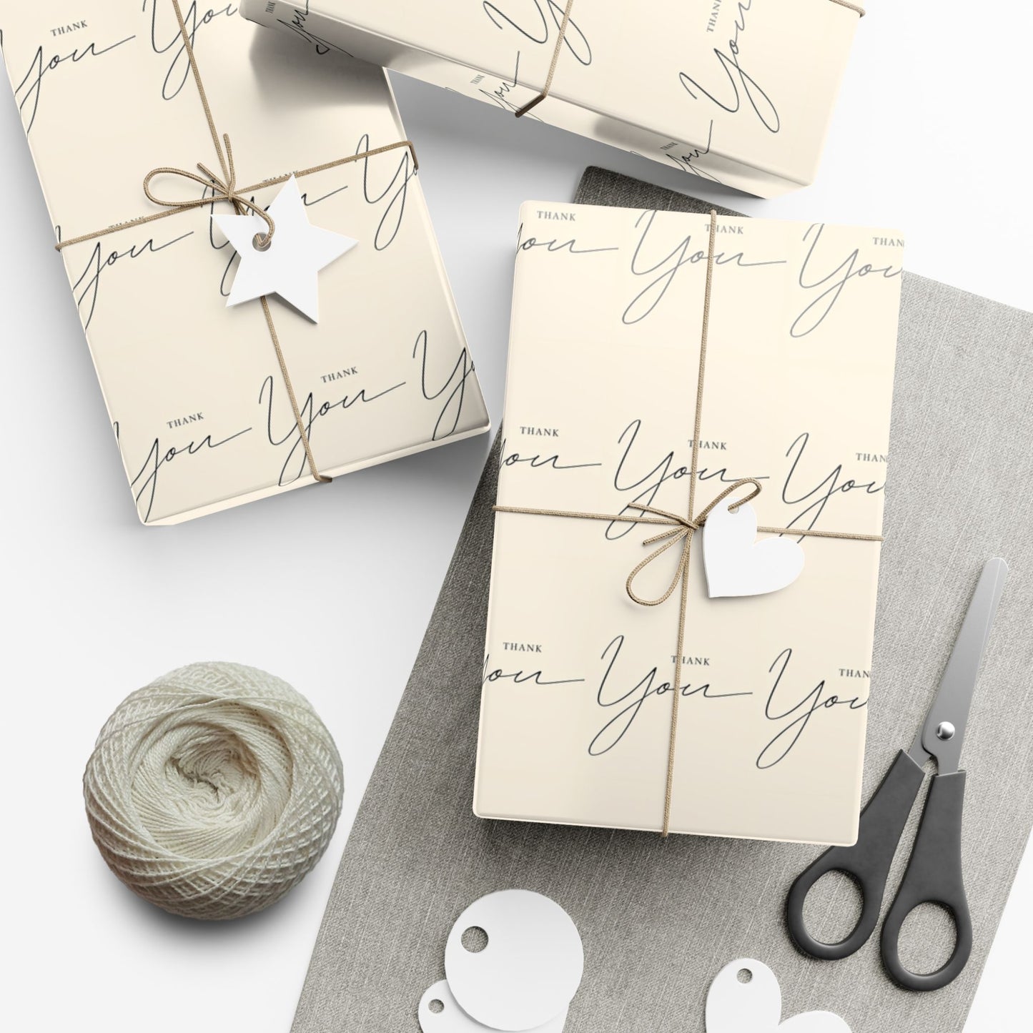 Gift Wrap Paper — "Thank You" Script Pattern, Neutral Cream Wrapping Paper for Gifts & Packaging