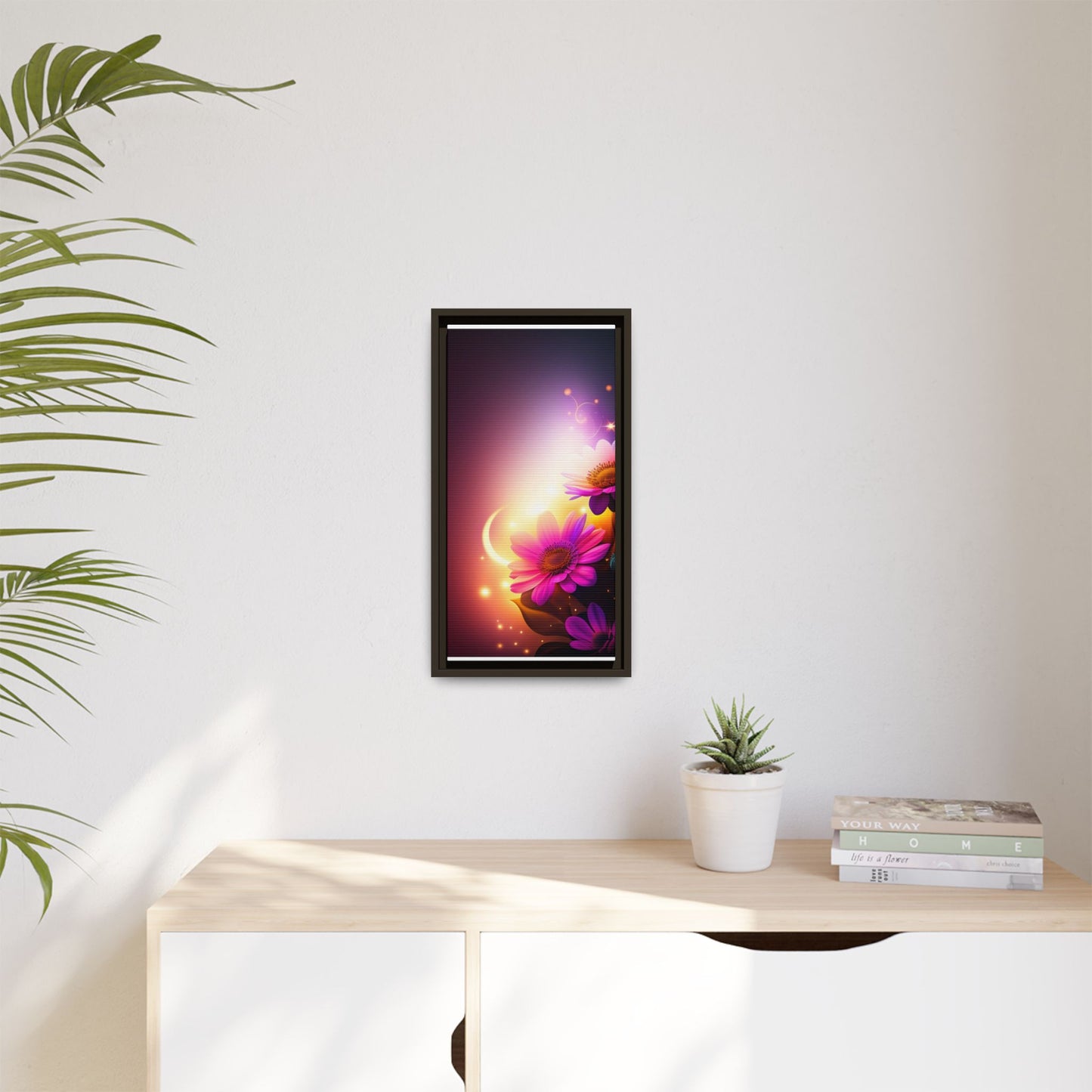 Framed Floral Canvas Art — Pink Daisies Sunset Wall Print