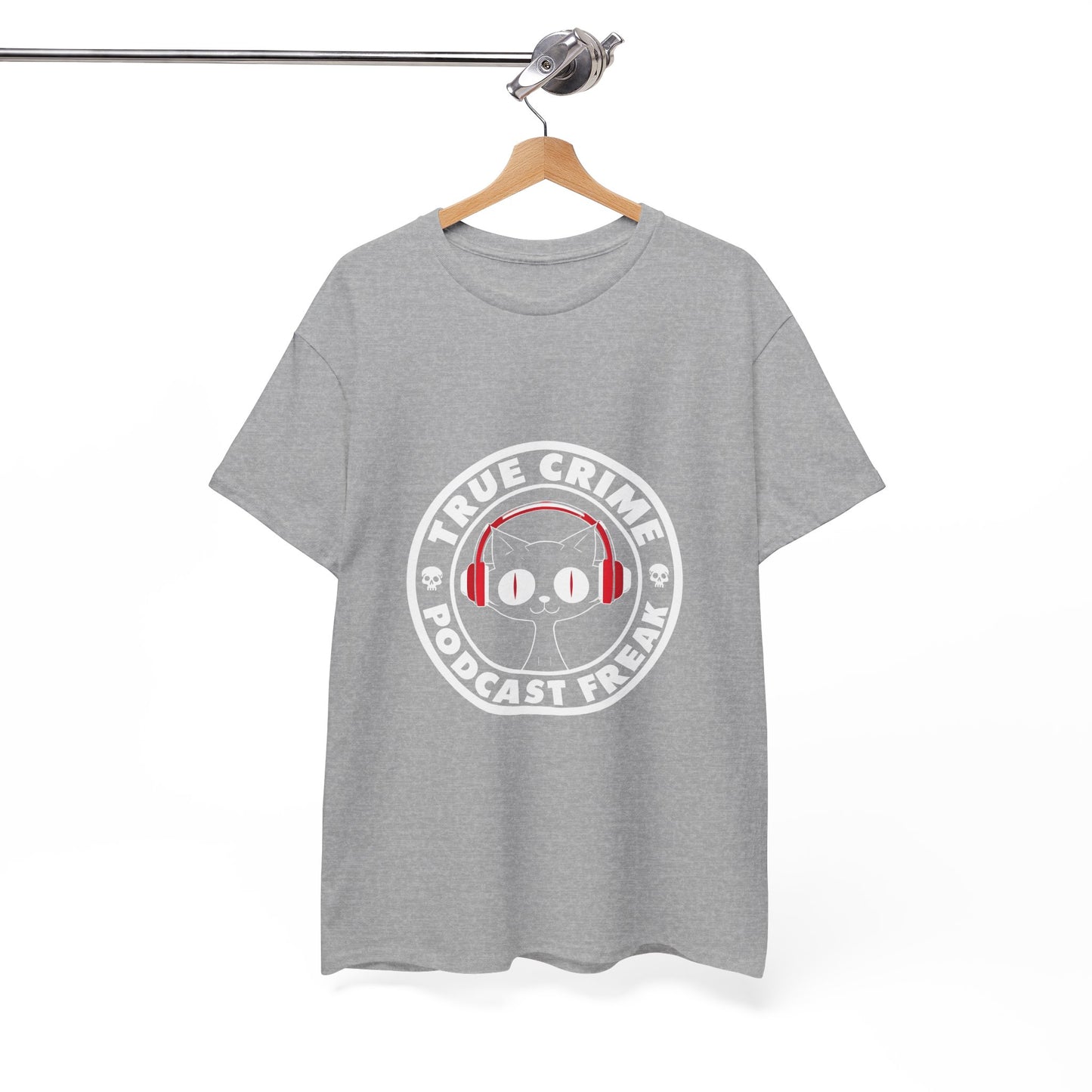 True Crime Podcast Tee — Cat with Headphones Logo