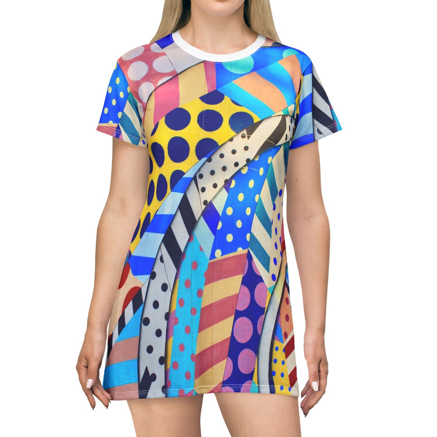 Colorful Pattern T-Shirt Dress, Casual Summer Dress