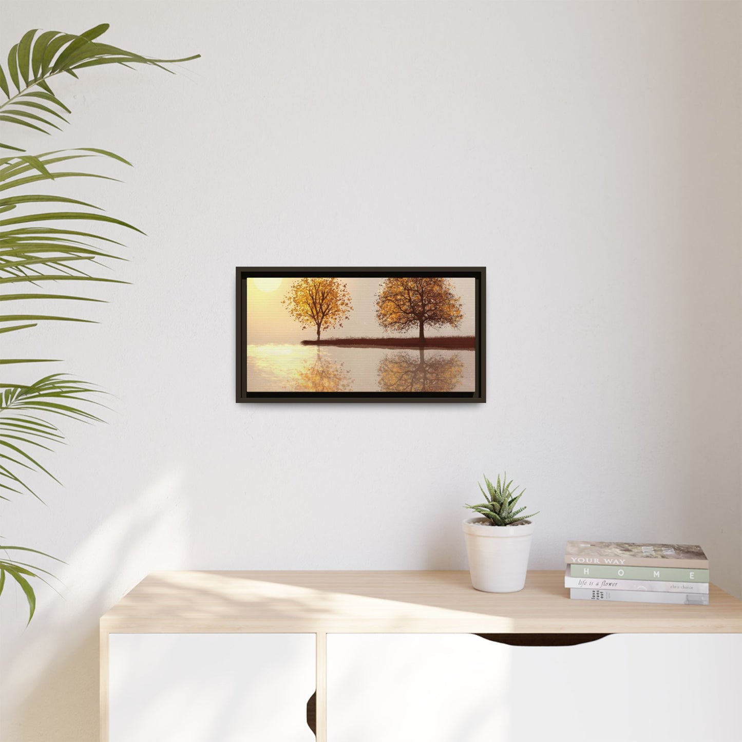 Framed Matte Canvas Wall Art — Golden Autumn Trees Reflection