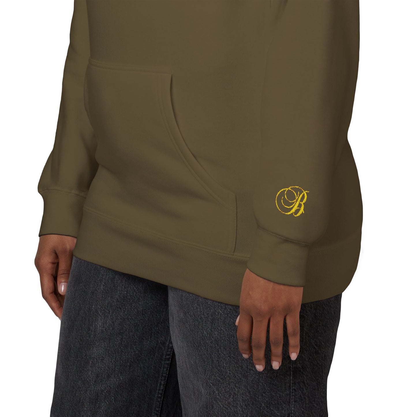 Coral Gold Floral Initial Hoodie — Monogram 'B' Casual Pullover