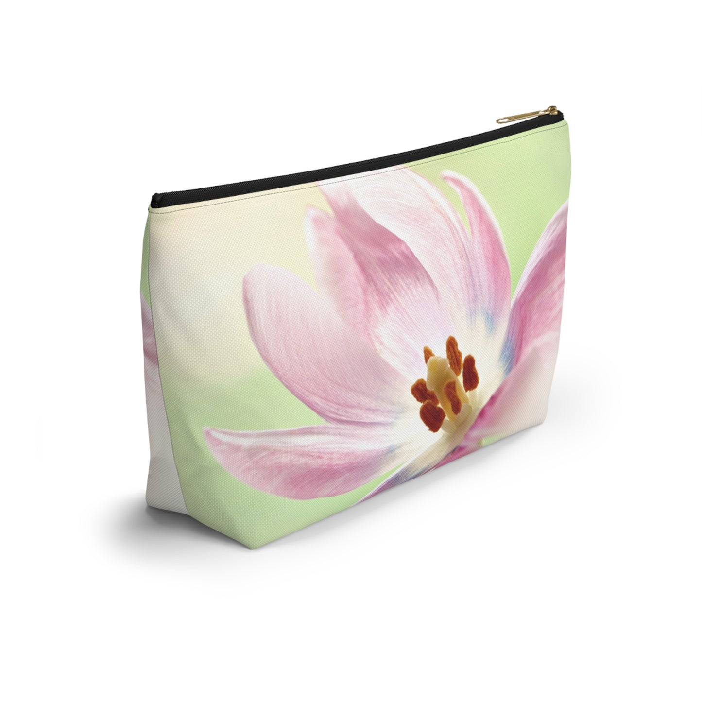 Pink Tulip Floral Accessory Pouch — Cosmetic Makeup Bag with T-Bottom