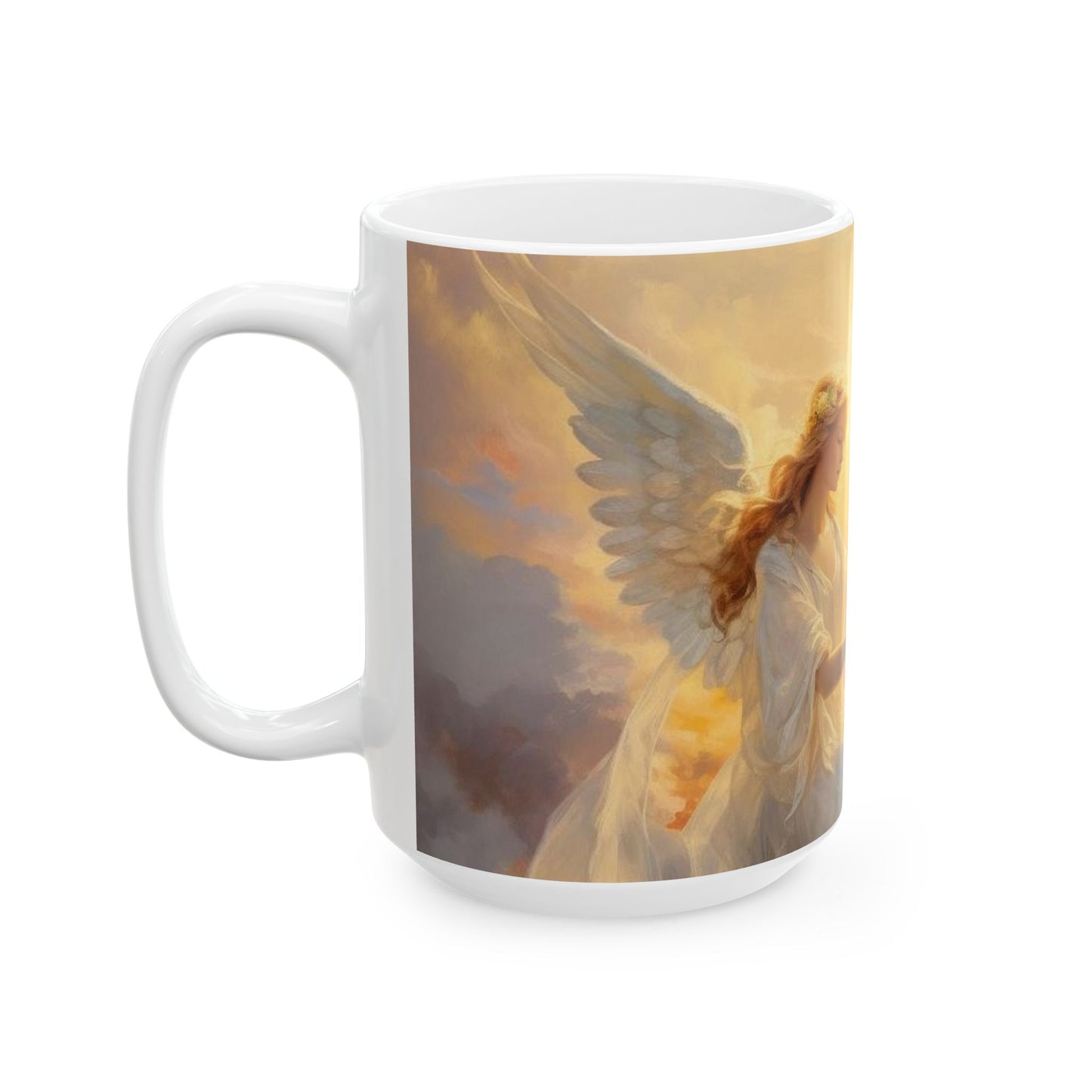 Angel Harp Ceramic Mug — Ethereal Sunrise Tea Coffee Cup (11oz, 15oz)