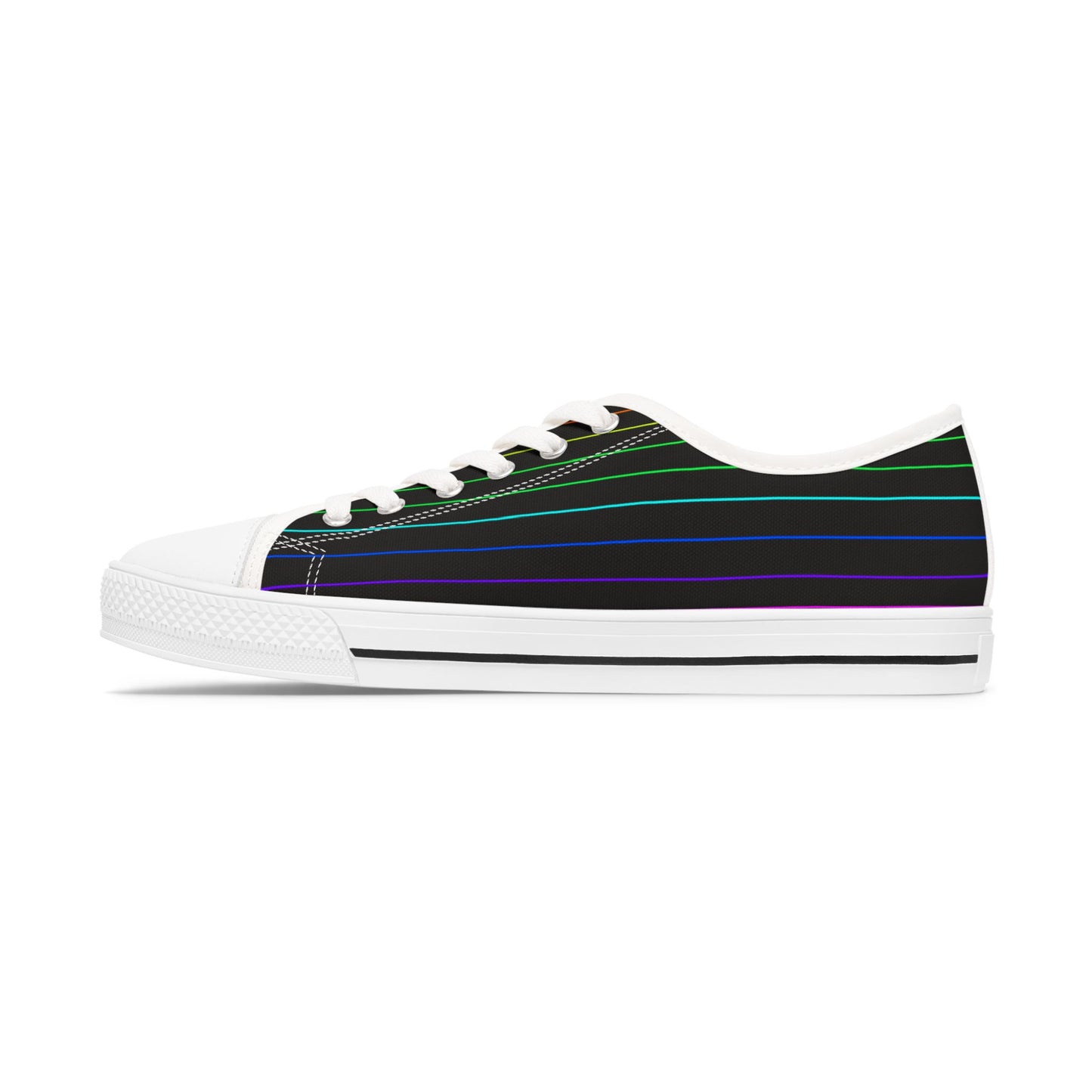 Low Top Sneakers — Black Retro Neon Stripe Casual Shoes for Women
