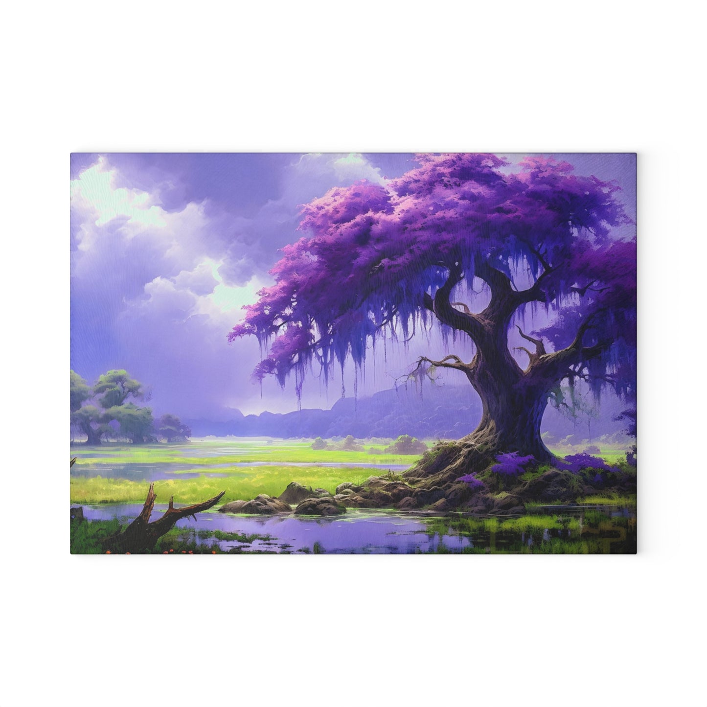 Purple Fantasy Tree Glass Cutting Board — Decorative Kitchen Glass Chopping Board