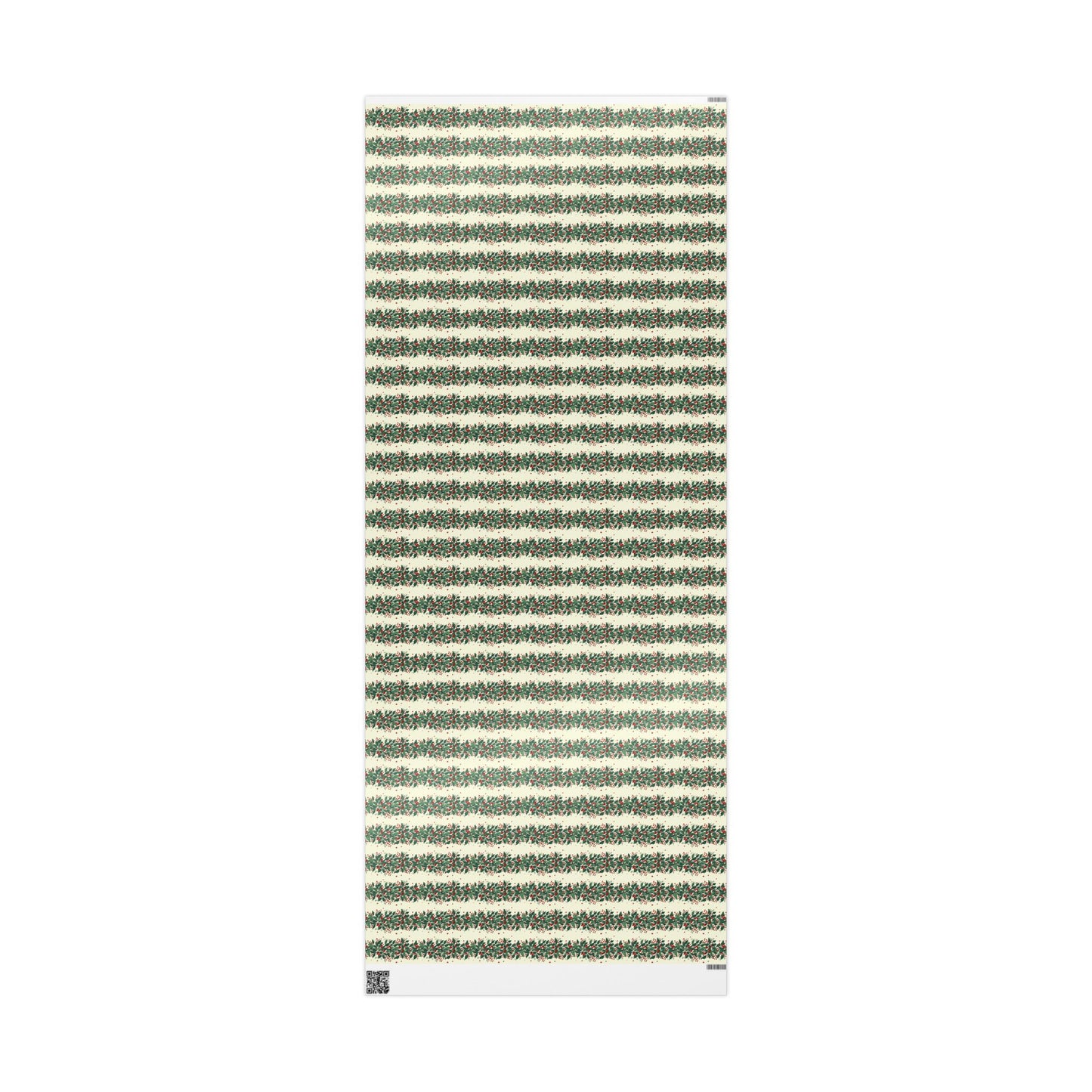 Wrapping Paper Roll — Festive Green Wreath & Red Berry Holiday Wrap